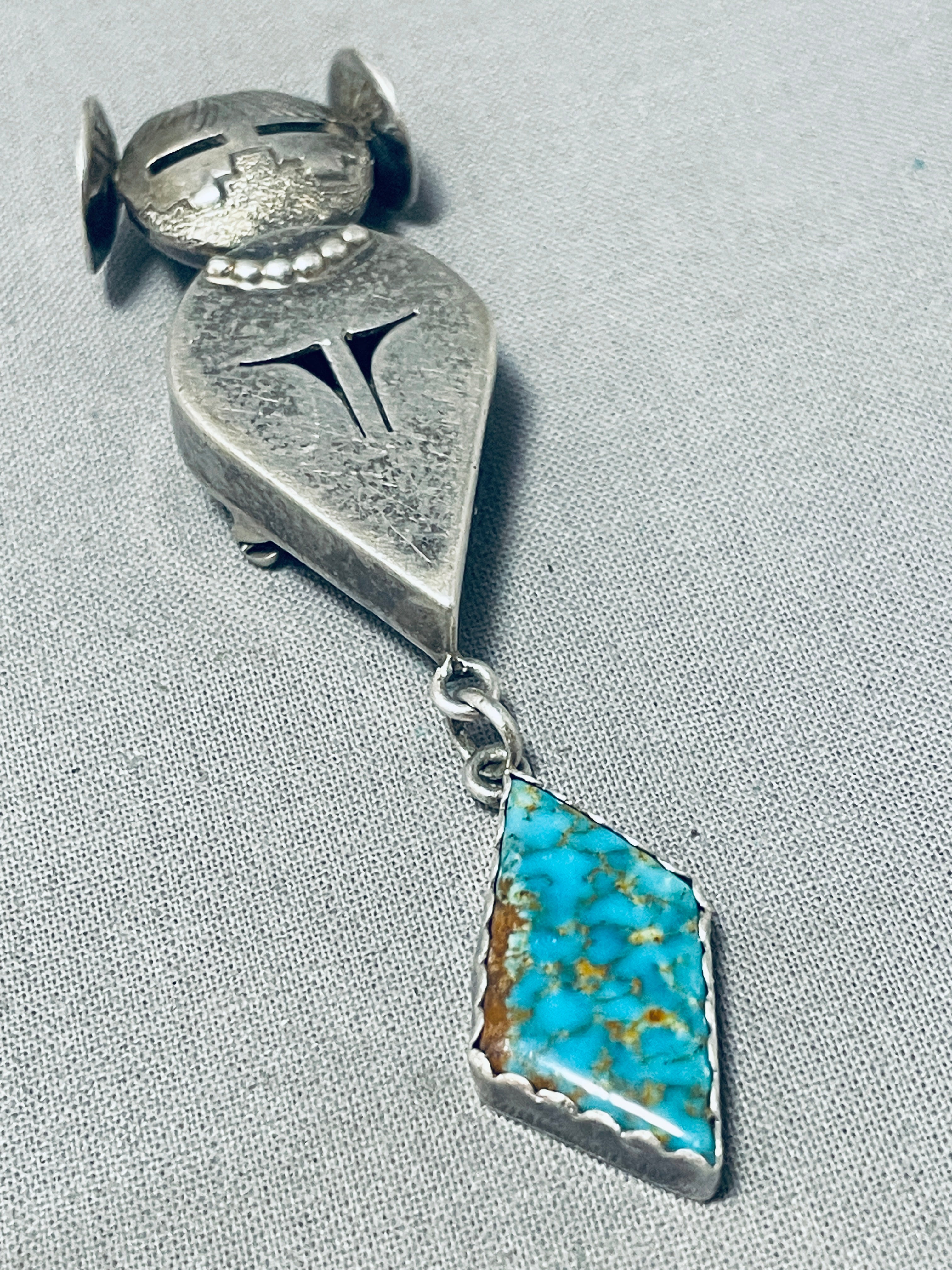 Authentic Native American Navajo Spiderweb Turquoise Sterling Silver Kachina Pin & Pendant - Handcrafted Jewelry for Collectors, Southwest Style Accessory for Women & Men - Perfect for Festivals, Gifts & Boho Fashion