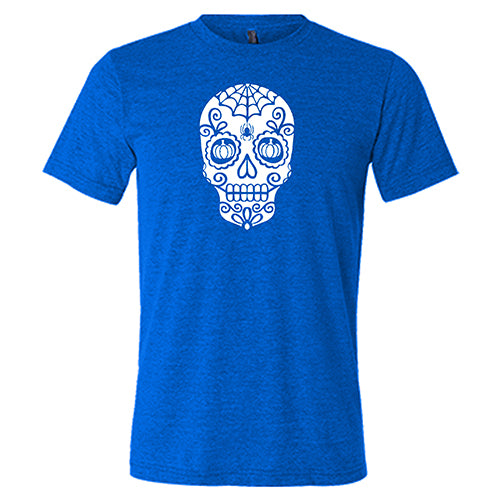 Skull With Pumpkin Eyes T-Shirt - Unisex Halloween Graphic Tee for Men & Women - Perfect for Spooky Parties, Costume Outfits & Fall Festivals