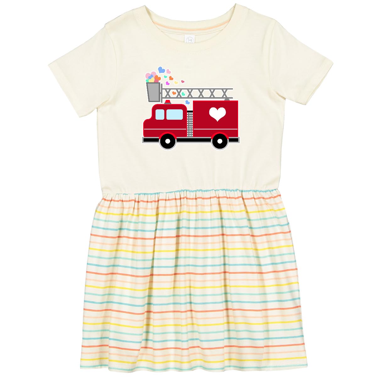 Inktastic Easter Red Firetruck with Pink Hearts Toddler Dress - Cute Holiday Outfit for Girls, Baby & Toddler Easter Party, Spring Photoshoot, Family Gathering