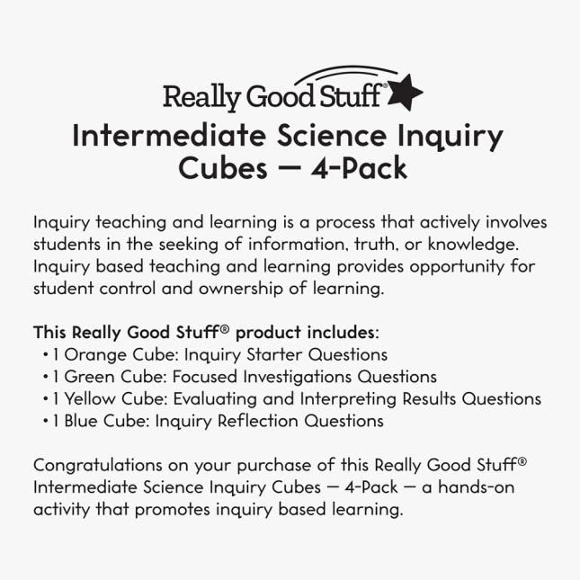 Really Good Stuff Intermediate Science Inquiry Cubes - 4-Pack STEM Learning Tools for Classroom Experiments & Homeschool Activities