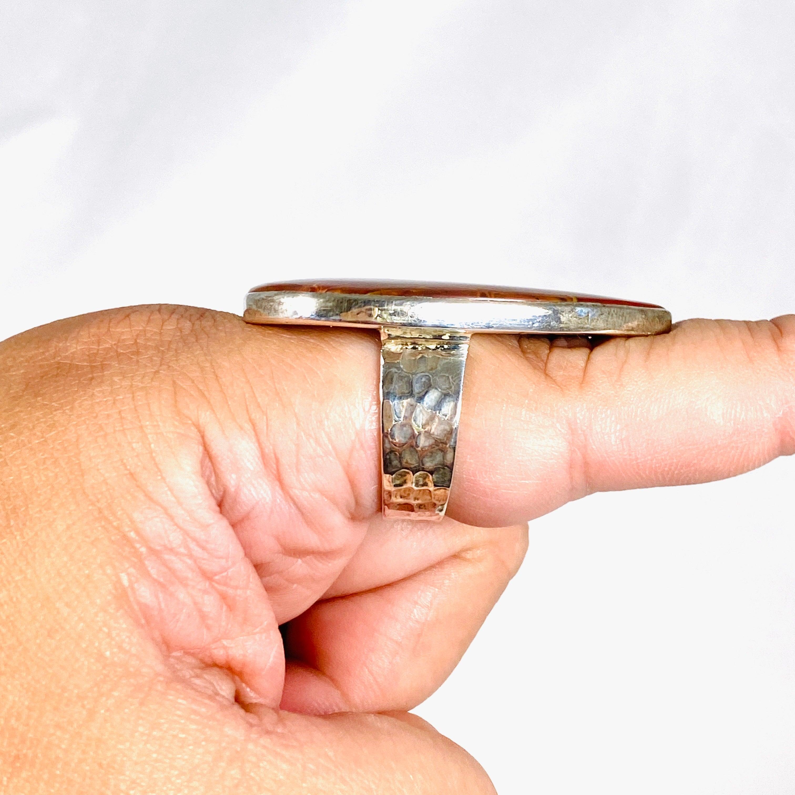 Pilbara Noreena Jasper Teardrop Hammered Band Ring - Size 11 - KRGJ2221 - Handmade Boho Jewelry for Women - Perfect for Everyday Wear, Gift Giving & Spiritual Healing