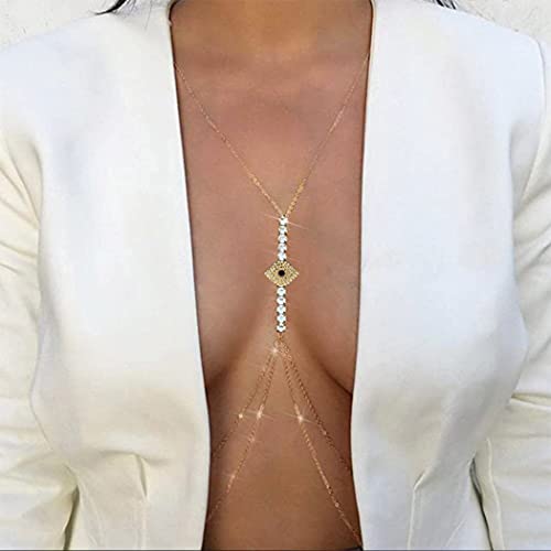 Sparkly Rhinestone Body Chain Bra - Gold Chest Jewelry for Women & Girls | Bikini Accessories, Rave Party, Festival Wear, Beach Outfit, Fashion Statement