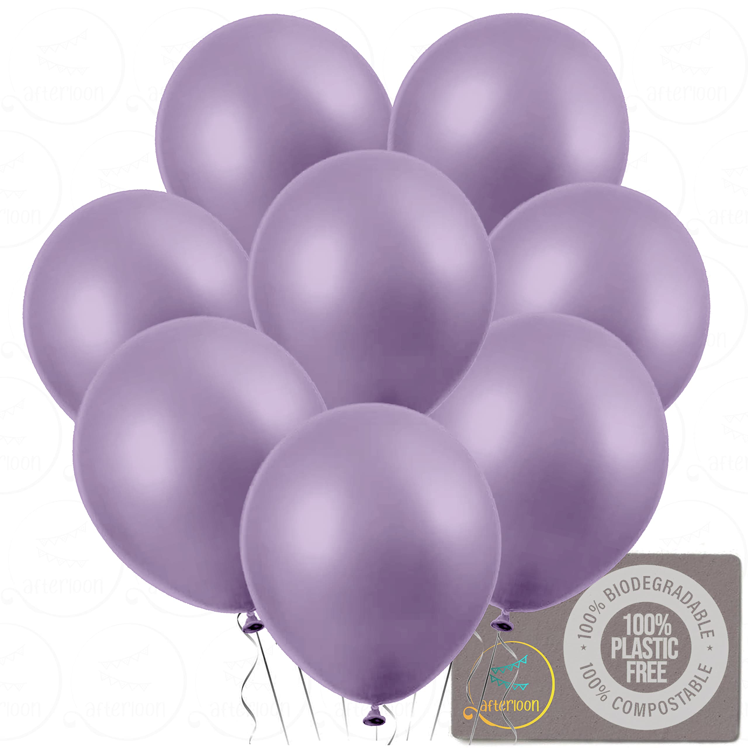 AFTERLOON Biodegradable Pearlized Lavender Balloons 12 Inch (144 Pack) - Extra Strong Thickened Latex Helium Float Balloons for Baby Showers, Gender Reveals, Weddings, Birthday Parties & Home Decorations - Perfect for Indoor/Outdoor Celebrations & Event Decor