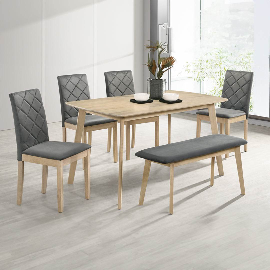 Edward 140cm Wooden Dining Table Set - 6-Piece Solid Wood Kitchen Table with Chairs for Dining Room, Kitchen, Breakfast Nook & Small Spaces