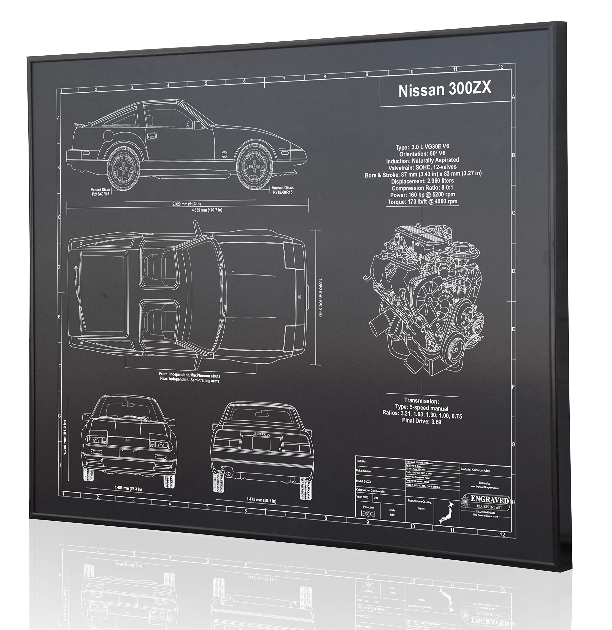 Custom Laser-Marked 300ZX Z31 Blueprint Artwork - Unique Automotive Gift for Car Enthusiasts & Home Decor