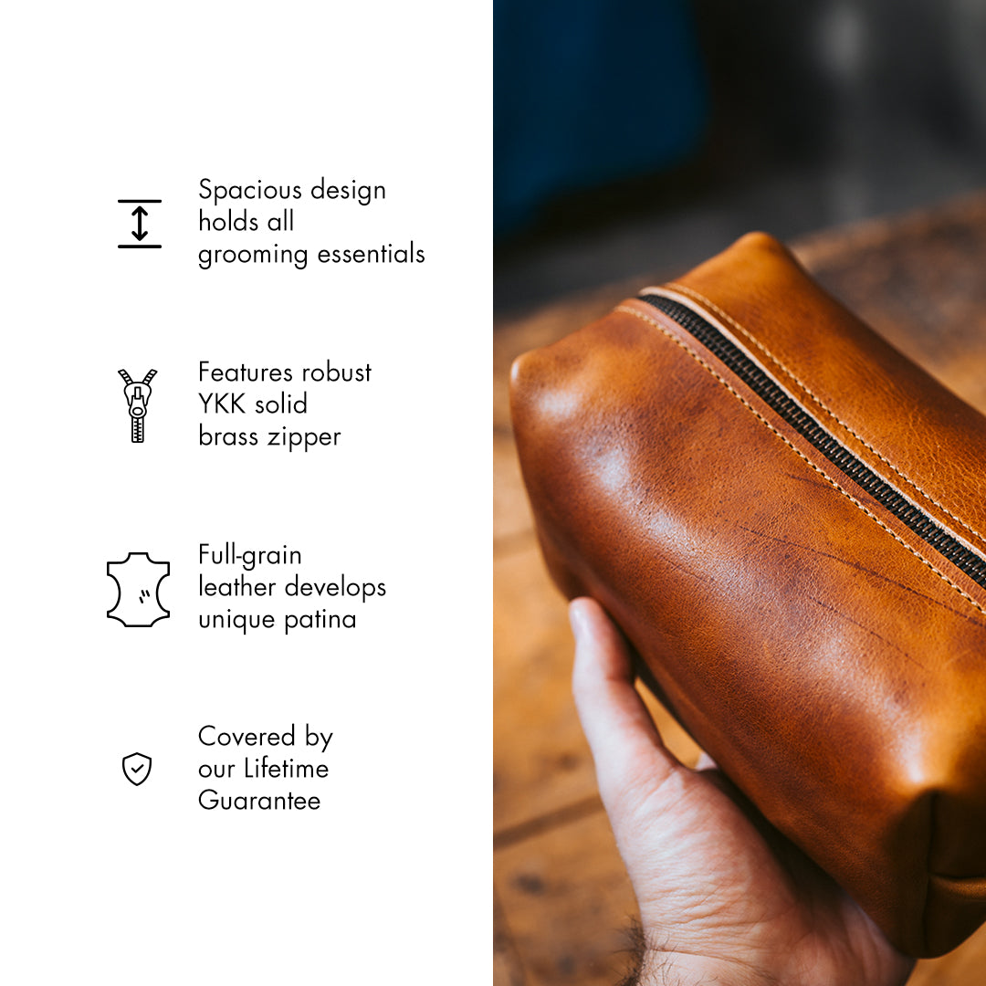 Premium Leather Toiletry Bag for Men & Women - Waterproof Travel Cosmetic Organizer - Perfect for Gym, Business Trips & Vacation Essentials