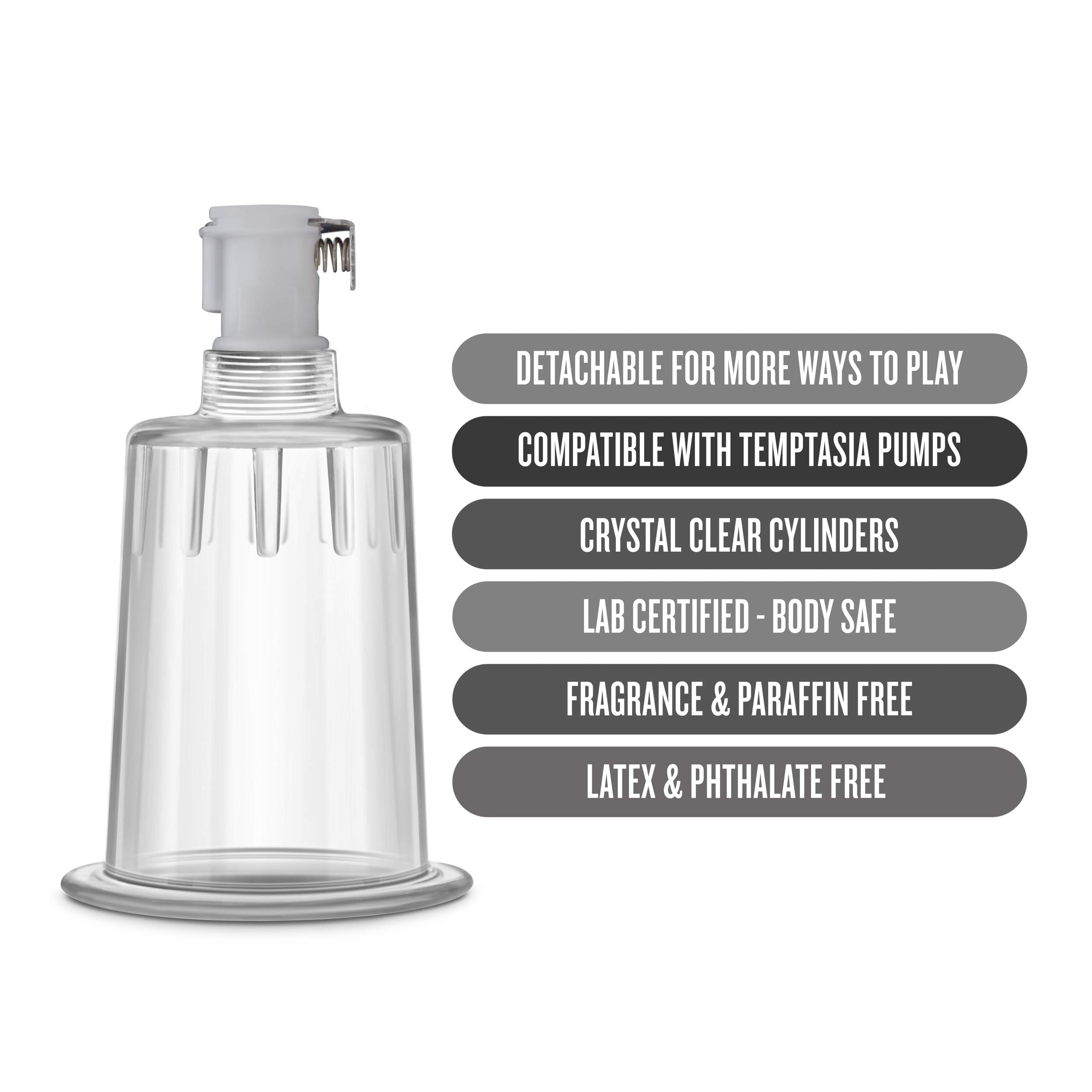 Blush Novelties Temptasia Cylinder - 1.2 Inch Wide Airtight Upgrade Replacement for Interchangeable Temptasia Clitoral Pump Systems - Enhances Sensitivity - Women's Sexual Wellness Toy - Clear - Perfect for Solo Play and Couples' Intimacy Enhancement