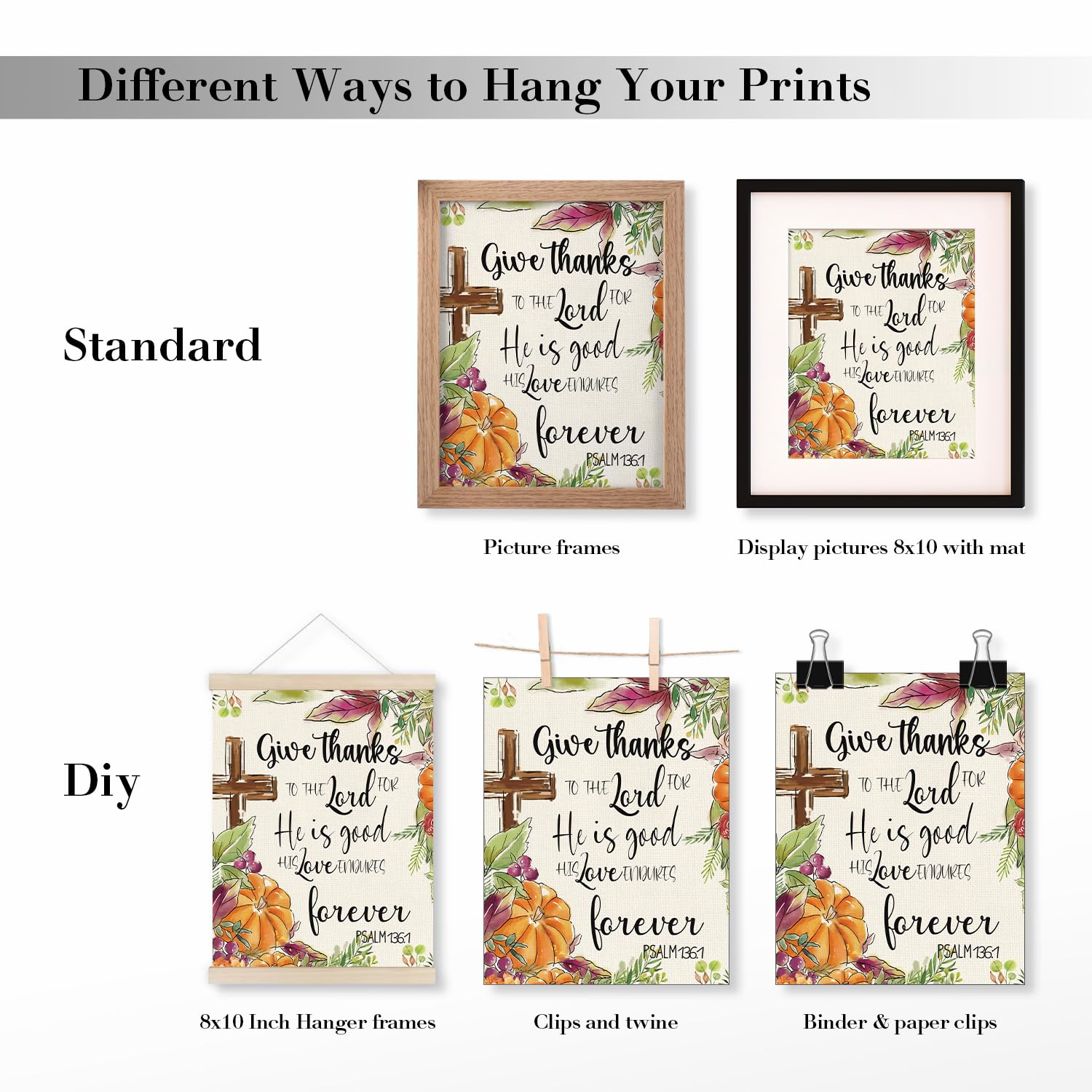 JXREQ Thankful Grateful Blessed Wall Decor - Christian Farmhouse Thanksgiving Wall Art Set (8x10 Unframed, 4Pcs) - Perfect for Home, Kitchen, Living Room & Office Decor