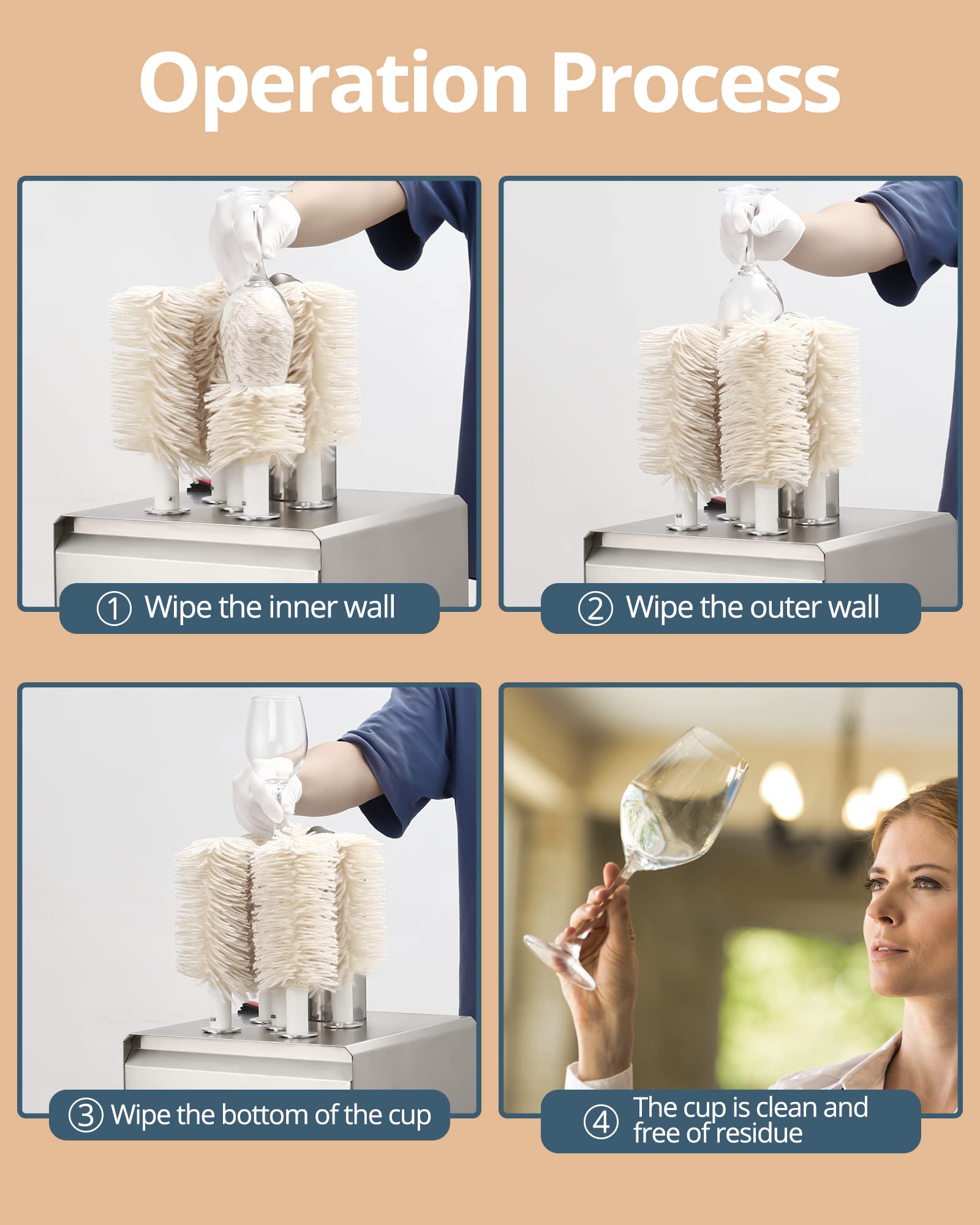 Electric Wine Glass Polisher with 5 Pure Cotton Brushes - Professional Stemware Cleaner for Sparkling Crystal Glasses - Perfect for Home Bars, Restaurants, and Wine Tasting Events