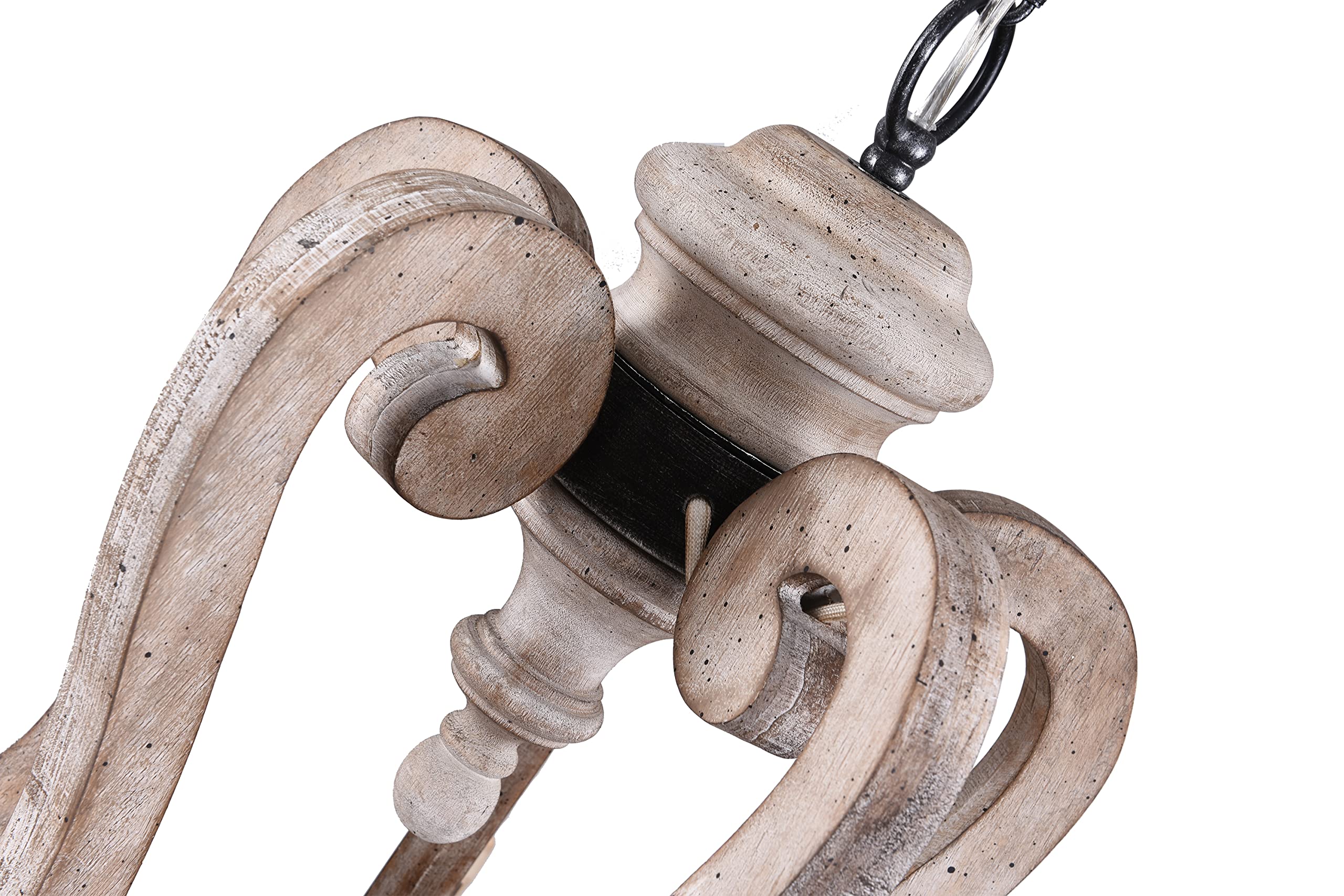 French Country Farmhouse Chandelier - 5-Light Candle Style Empire Pendant Light with Wood Accents - Antique Weathered Wood Finish - Perfect for Living Room, Dining Room & Bedroom Lighting