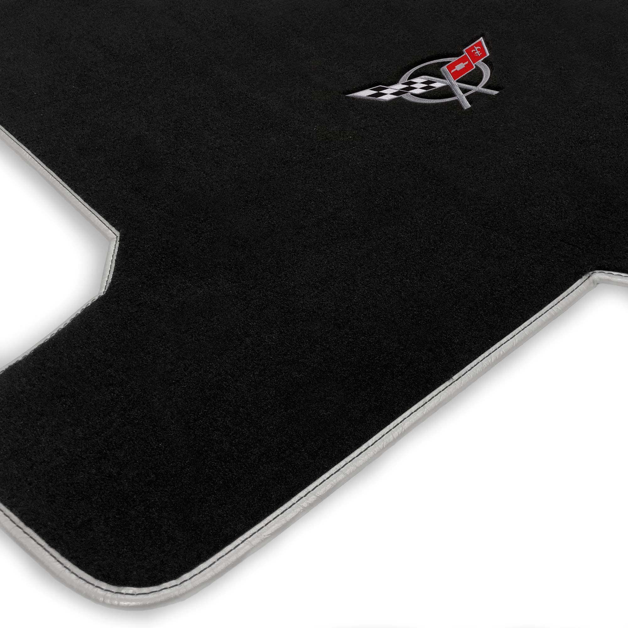 Premium Custom-Fit Carpeted Floor Mats for 1998-2004 Corvette C5 Convertible - Black Trunk Liner with Silver Flags | Luxury Car Accessories for Enhanced Comfort & Protection | Perfect for Road Trips & Daily Commutes