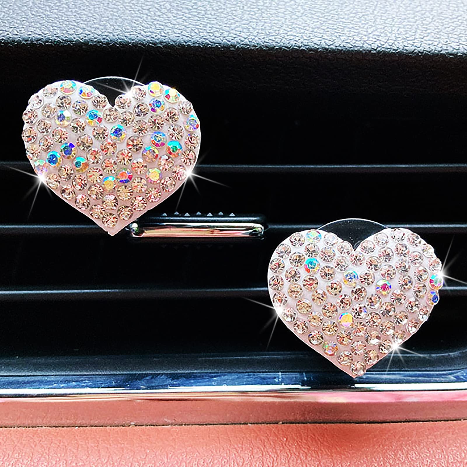 2 Pack Bling Heart Air Vent Clips - Rhinestone Car Air Freshener Holder with Crystal Decor, Elegant Car Vent Accessories for Women & Girls - Perfect for Daily Commute, Road Trips & Gift Giving