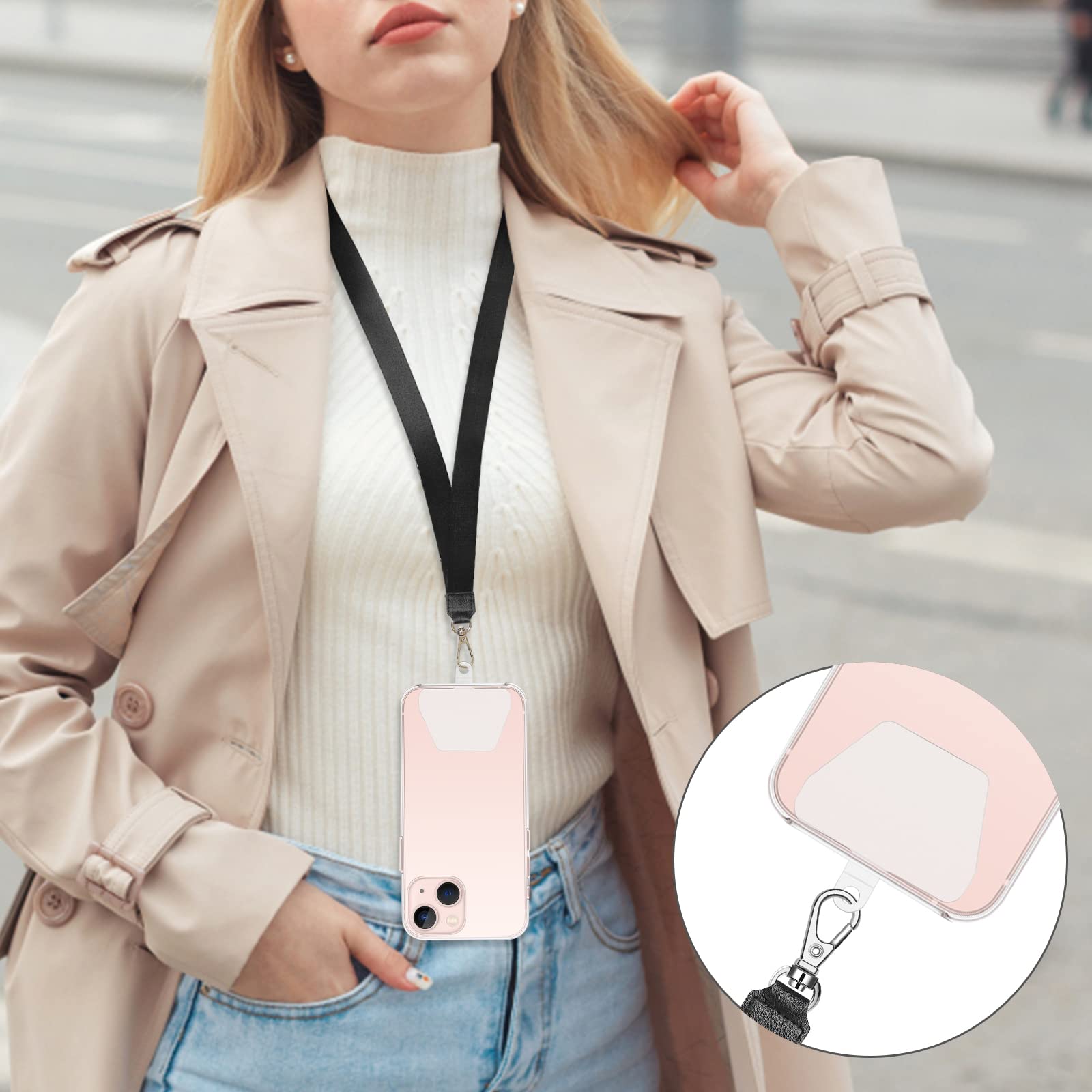 COCASES 6 Pack Phone Tether Tabs - Secure Phone Strap Connector Lanyard Patches for Cell Phone Safety (White x 6) | Perfect for Outdoor Activities, Travel & Work
