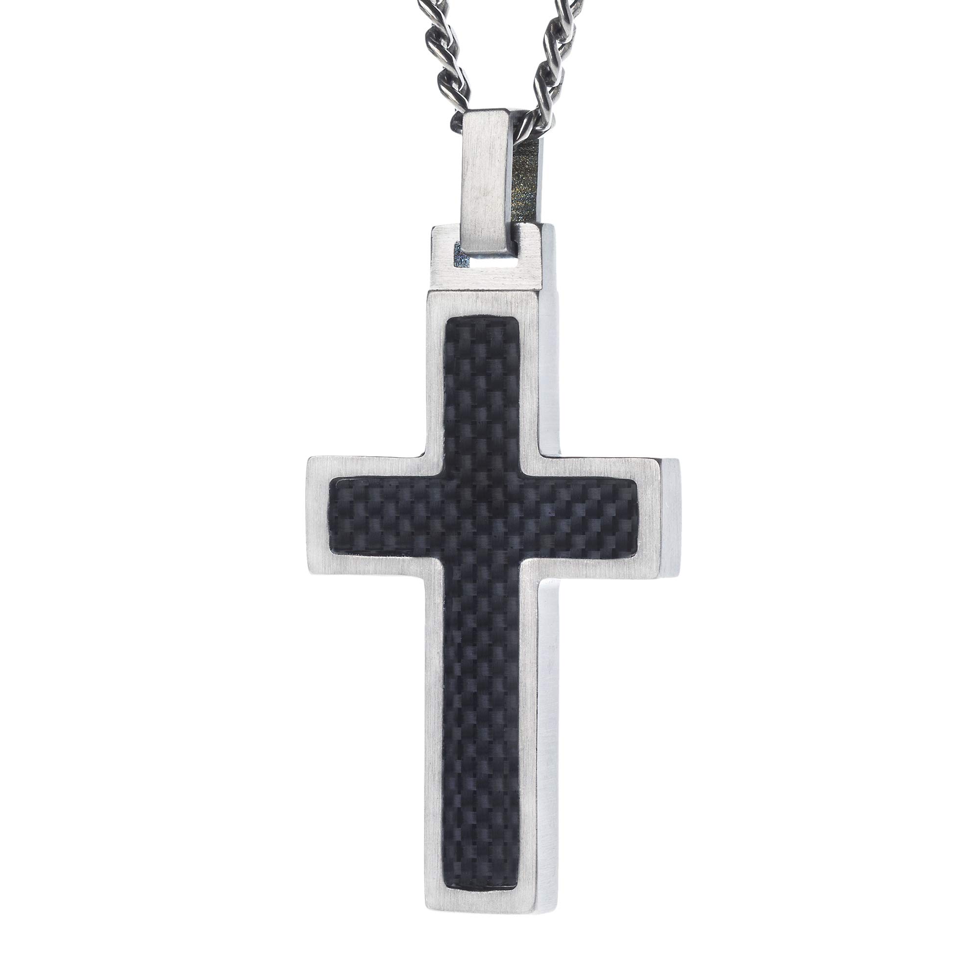 GESTALT Titanium Cross Necklace with Black Carbon Fiber Inlay - Stylish Religious Jewelry for Men & Women - Perfect for Gifts, Weddings, and Everyday Wear
