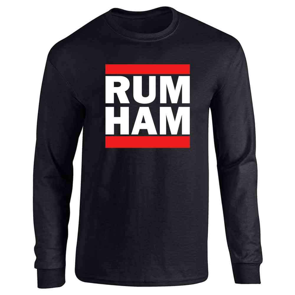 Pop Threads Rum Ham Funny Logo Parody Long Sleeve T-Shirt - Vintage Inspired Comedy Graphic Tee for Men & Women - Perfect for Casual Wear, Costume Parties & TV Show Fans