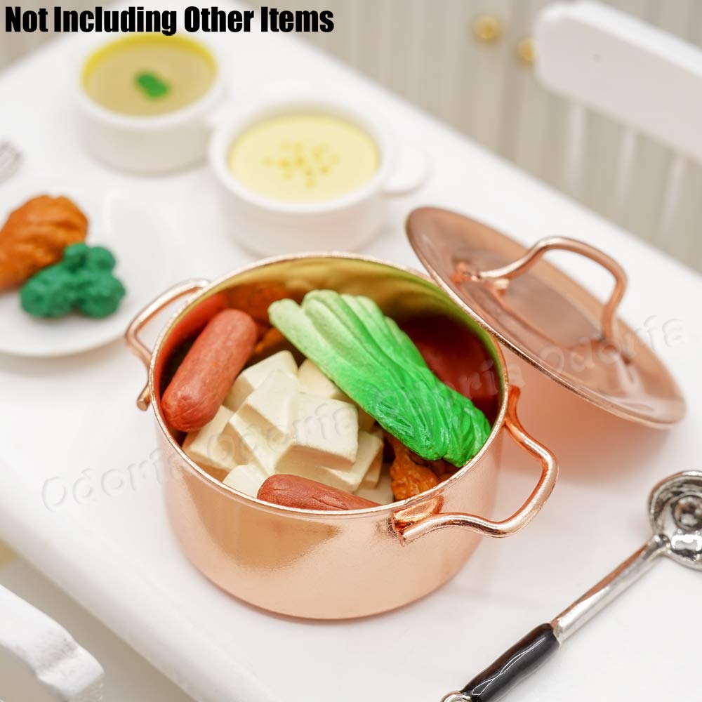 Odoria 1/12 Scale Miniature Copper Pot Set - Realistic Dollhouse Kitchen Accessories for Miniature Cooking & Baking Scenes