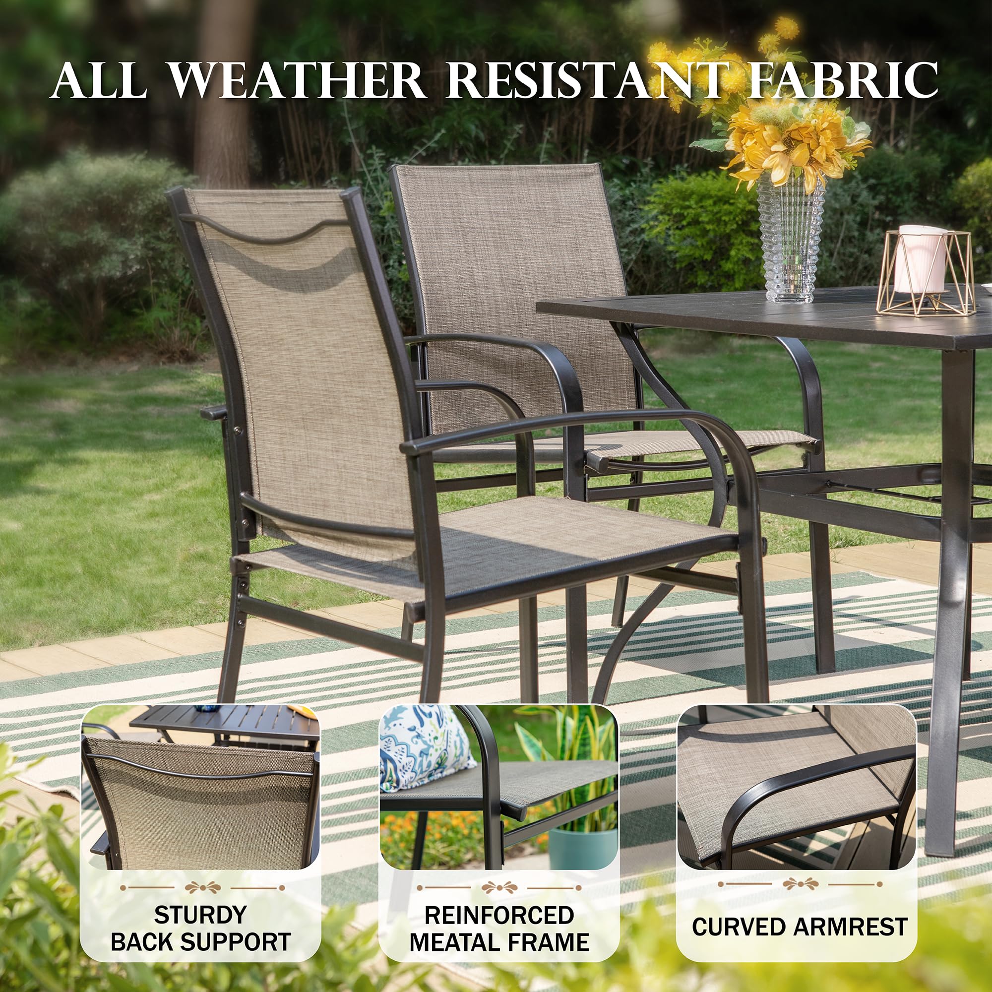 HERA'S HOUSE 9-Piece Outdoor Patio Dining Set - 8 Brown Textilene Chairs & 83
