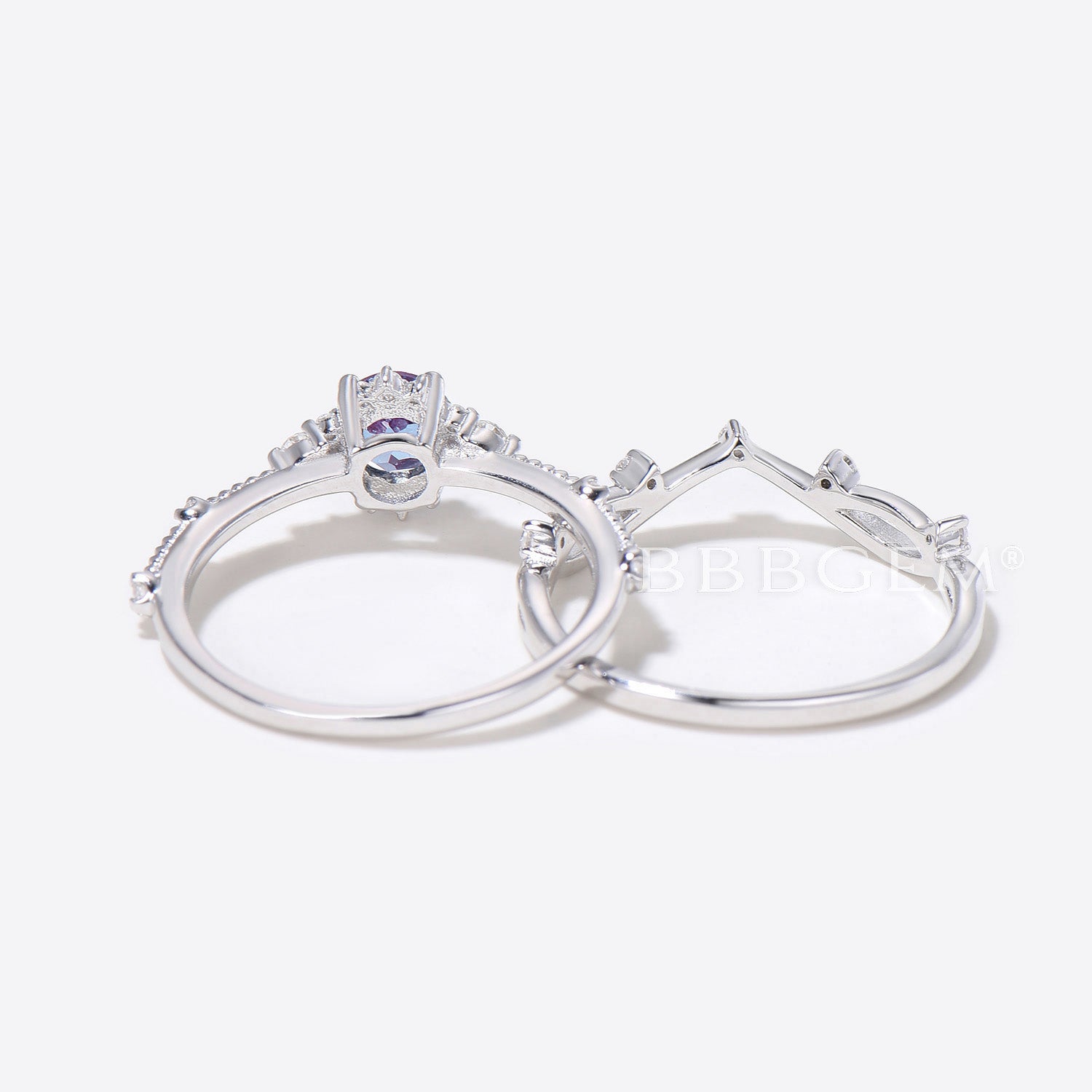 1/2 Carat Round Alexandrite & Moissanite Ring in White & Rose Gold - Minimalist Twig Branch Ivy Design for Women - Perfect for Engagement, Wedding, Anniversary & Everyday Elegance