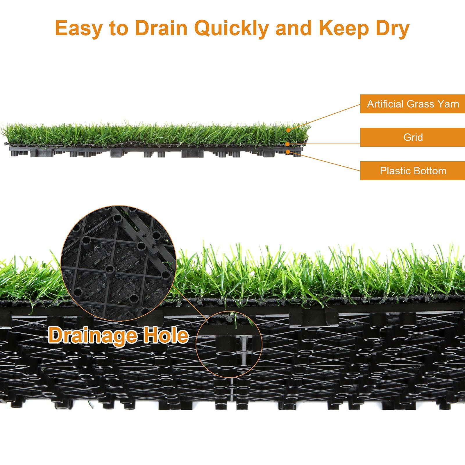 MNKNENG 9 Pack 12x12 Inch Artificial Grass Turf Tiles - Self-Draining Interlocking Fake Grass for Patio, Balcony, Backyard - Indoor/Outdoor Flooring & Lawn Replacement (Perfect for Pets, Play Areas & Decorative Landscaping)