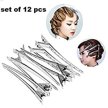 KAVIN 12-Piece Hair Sectioning Clips for Salon & Home Use - Silver Hair Dressing Clips for Women & Girls - Perfect for Hair Cutting, Styling, and Coloring