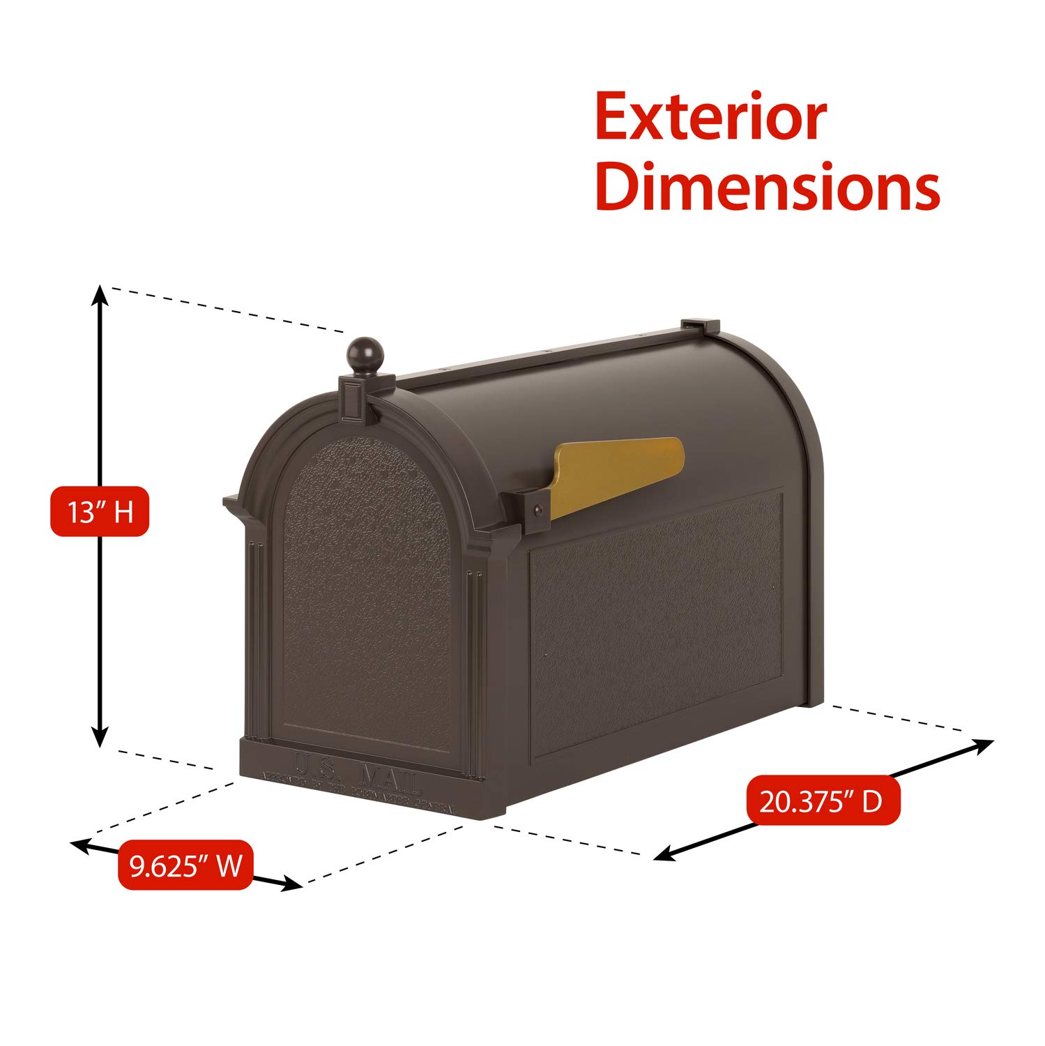 Whitehall Products Capital Mailbox in French Bronze - Durable Outdoor Mailbox with Anti-Rust Coating for Home, Office & Apartment Buildings | Perfect for Mail Delivery & Curb Appeal