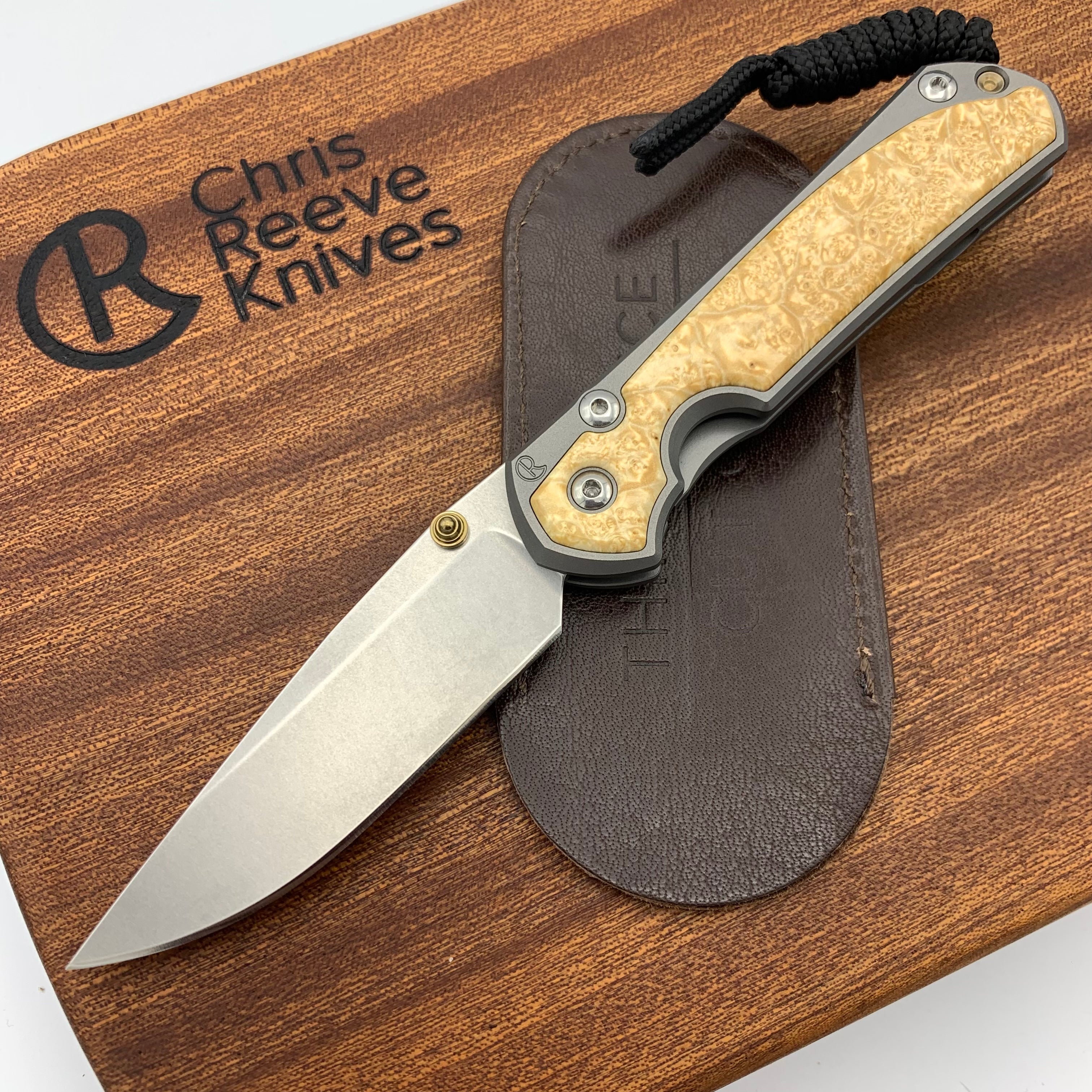 Chris Reeve Small Sebenza 31 Folding Knife - Drop Point Blade, Box Elder Wood Inlay, Matte Titanium Handles | EDC, Outdoor Survival, Camping & Hunting Gear