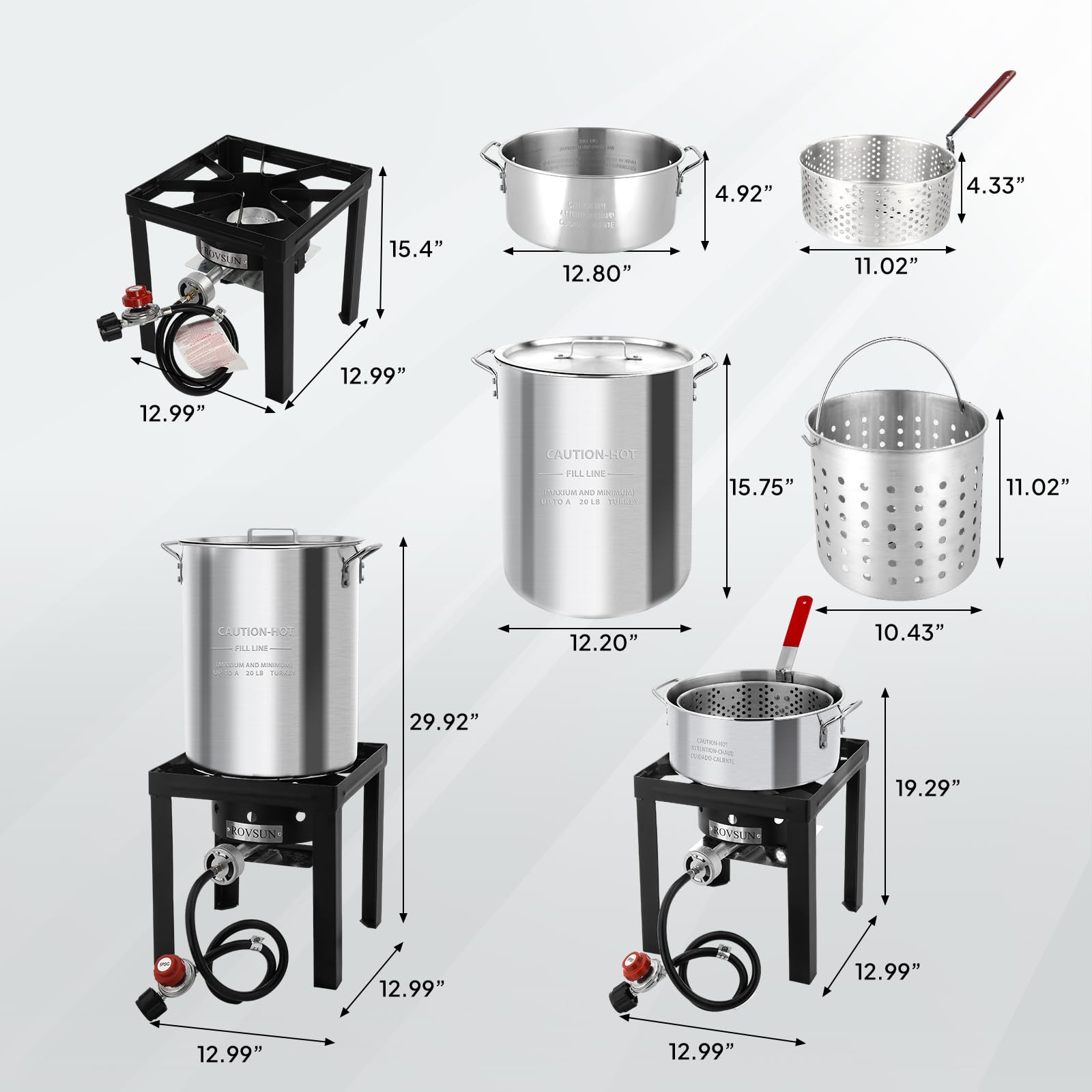 ROVSUN 30QT Turkey Fryer & 10QT Fish Fryer Kit - 55,000BTU Propane Outdoor Deep Fryer with Baskets, Thermometer, Marinade Injector & Turkey Rack - Perfect for Thanksgiving, Seafood Boiling & Outdoor Cooking