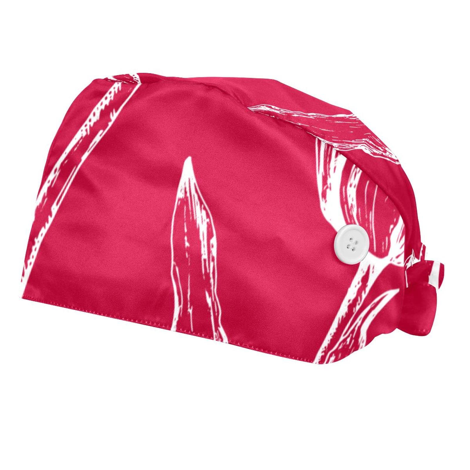 Red Tulips Adjustable Working Cap with Buttons & Sweatband - Unisex Bouffant Hat for Women & Men - Perfect for Gardening, Cooking, and Outdoor Activities