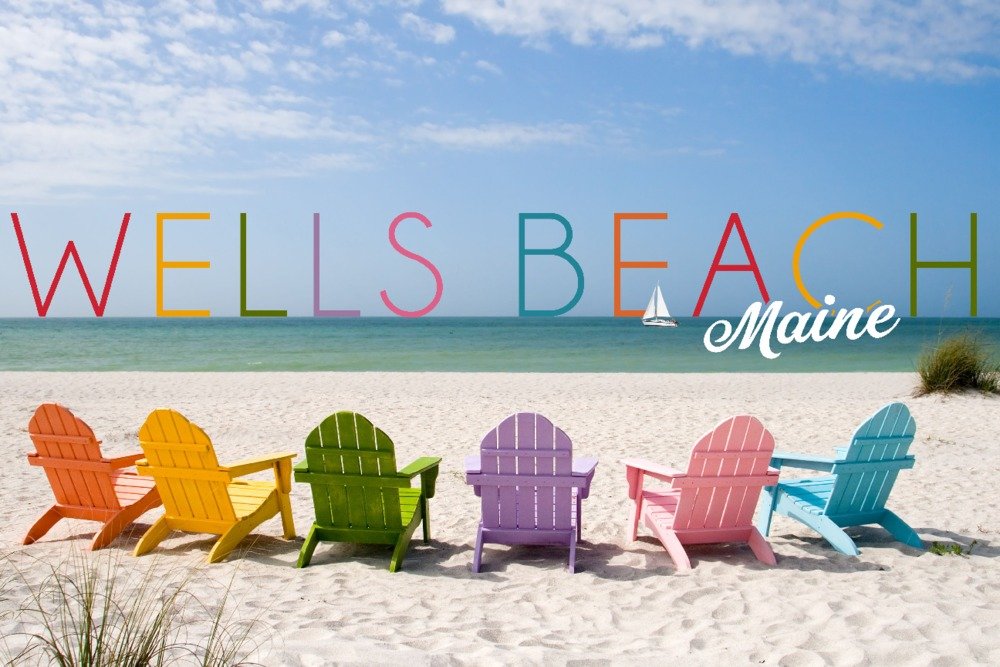 Wells Beach Maine Colorful Beach Chairs - 36x54 Giclee Gallery Print Travel Poster Wall Art Decor - Perfect for Coastal Home Decor, Beach House Living Room & Vacation Photography Inspiration