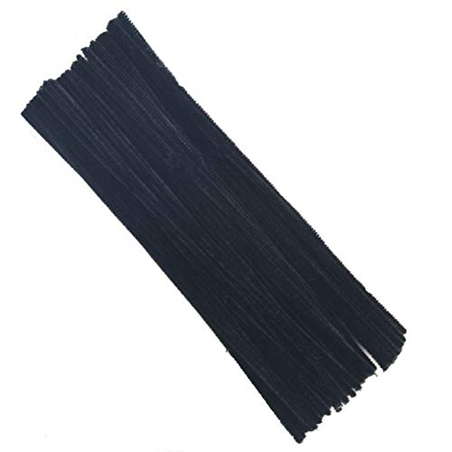 100PCS 30cm DIY Artificial Flowers Colorful Plush Iron Wire Flocking Handmade Craft Chenille Stems for Kids Crafts, Classroom Activities, Party Decorations, Floral Arrangements (Color: Black)