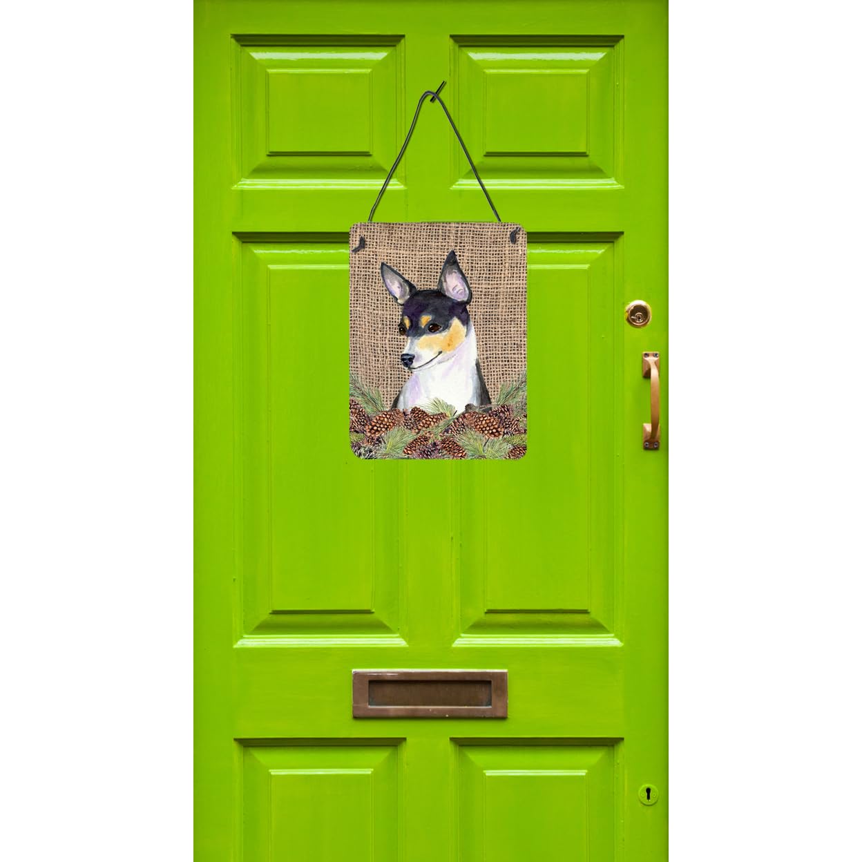 Fox Terrier Metal Wall Art Sign - 12x16 Inches Faux Burlap with Pine Cones Design - Rustic Home Decor for Kitchen, Bathroom, Bar, Front Door - Durable Aluminum Hanging Plaque for Indoor & Outdoor Use