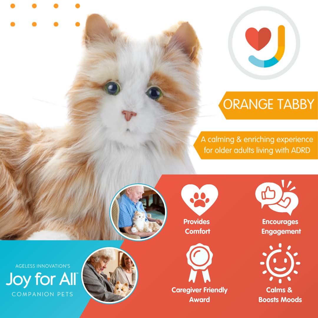JOY FOR ALL Companion Pet for Seniors - Realistic Animatronic Therapy Cat with Soft Fur & Purring Sounds - Alzheimer's & Dementia Comfort Toy - Orange Tabby - Perfect for Elderly Care, Loneliness Relief & Emotional Support