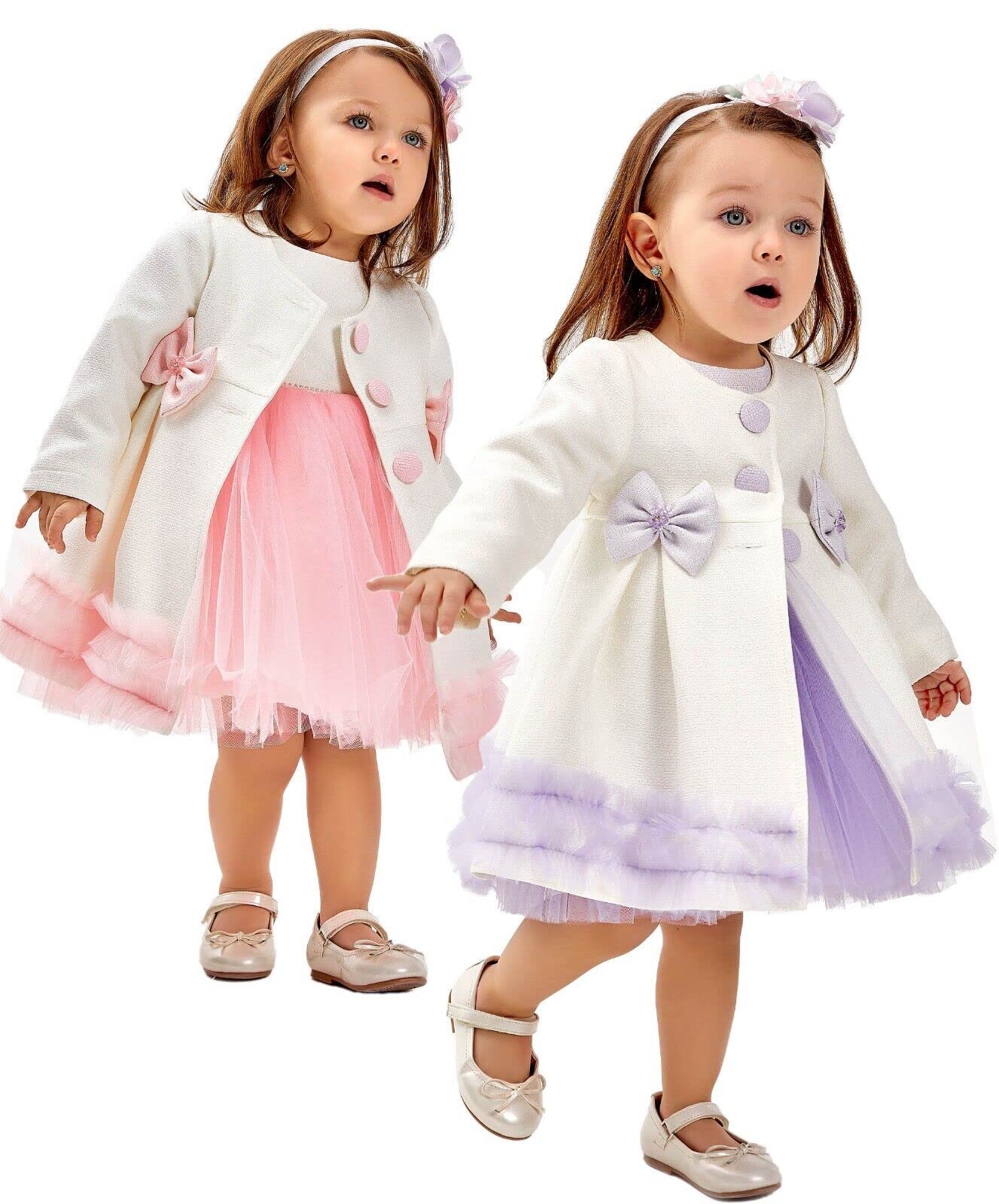 Baby Girls Knit Midi Tutu Tulle Mesh Coat Dress 3-Piece Formal Set - Perfect for Birthday Parties, Photo Shoots & Special Occasions