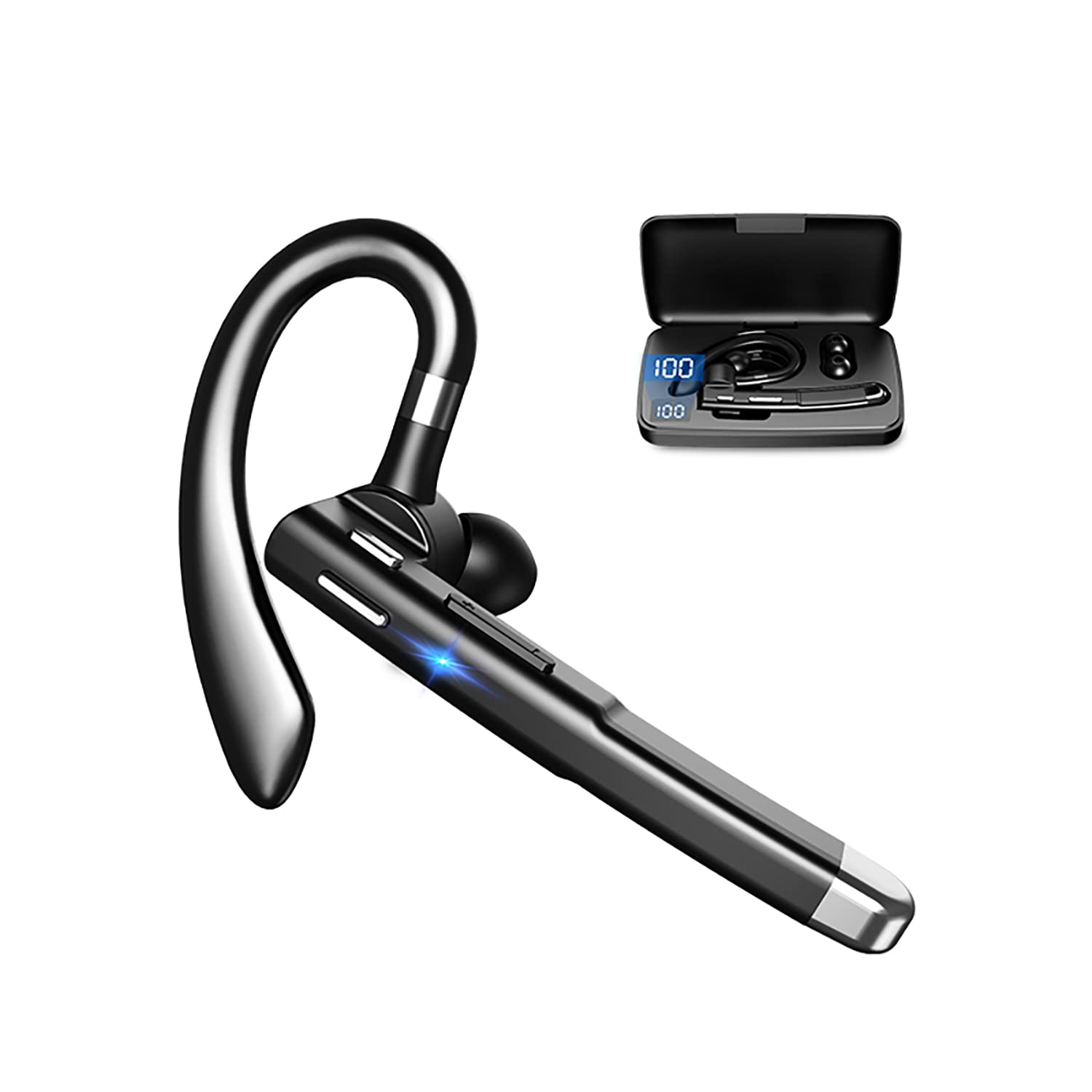Wireless Bluetooth Headset V5.1 with Noise Cancelling Mic - Waterproof Hands-Free Earpiece for iPhone & Android - Perfect for Business Calls, Office Work & Driving