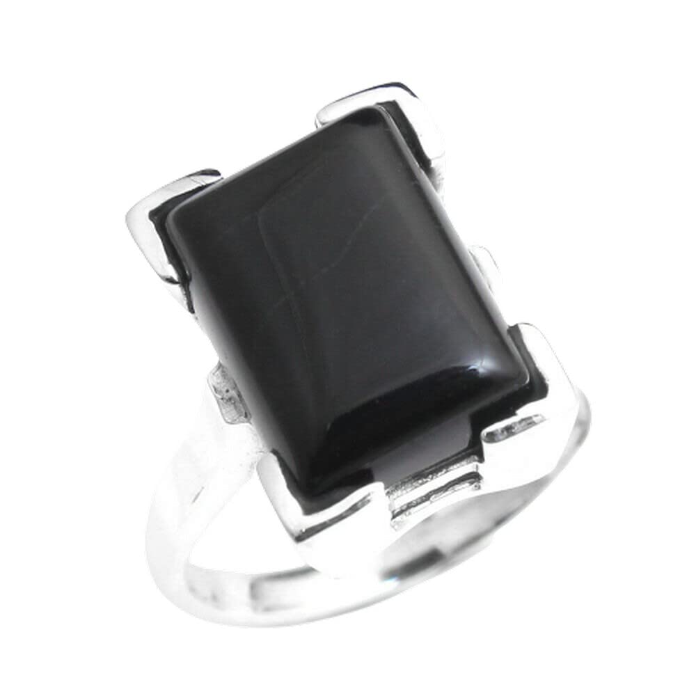 925 Sterling Silver Black Onyx Rings for Women - Elegant Square Gemstone Bridesmaid Rings, Handmade Prong Set Statement Jewelry - Perfect for Weddings, Parties & Special Occasions