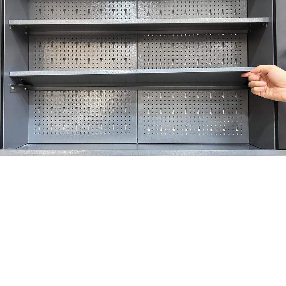 JZD Heavy Duty Metal Wall Mount Tool Storage Cabinet - Lockable Garage Organizer with Black & Grey Finish - Perfect for Garage, Workshop & Home Tool Organization
