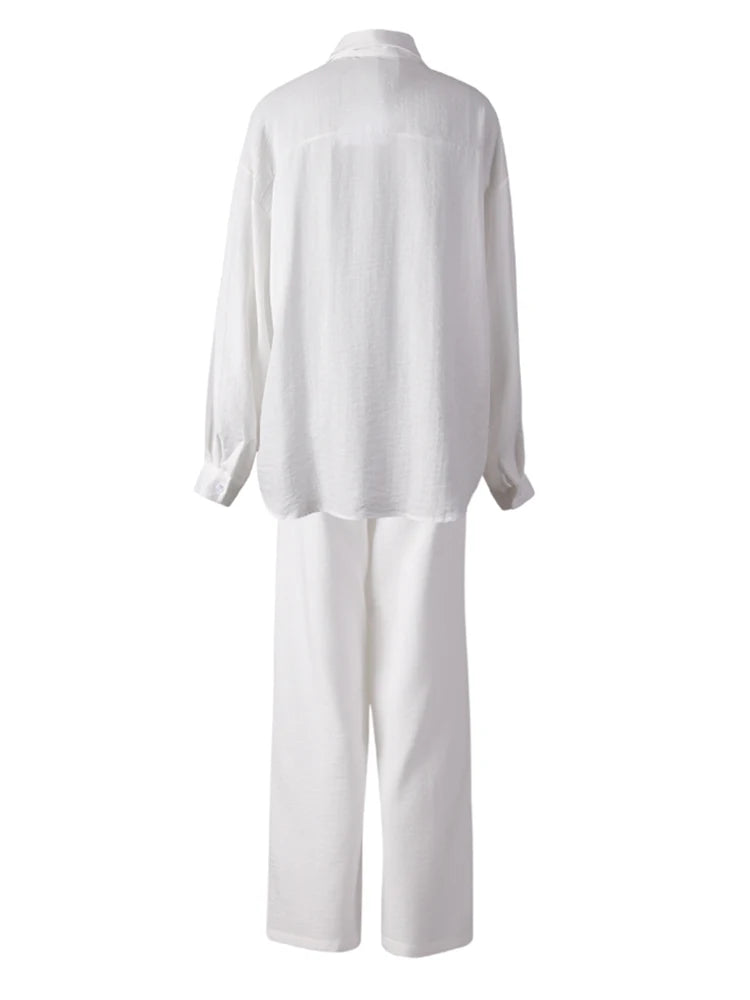 Stylish Big Size Embroidery Shirt & Wide Leg Pants 2-Piece Suit for Women | Lapel Long Sleeve Fashion Set | Trendy Spring & Autumn Outfit 2025 | Perfect for Office, Dating & Special Occasions