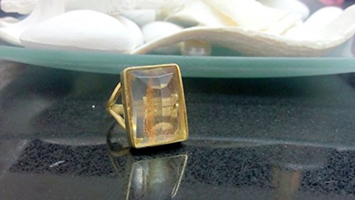 Rectangle Gold Ring with Golden Rutilated Quartz Gemstone - Elegant Bezel Setting Large Statement Ring - Perfect Wedding Gift & Bridal Jewelry (Ideal for Engagement, Anniversary, or Special Occasion Gift)