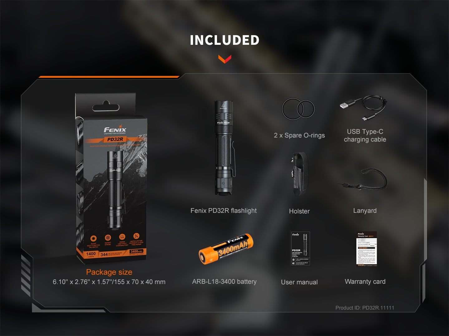 Fenix PD32R Rechargeable LED Flashlight with Silent Switch - 1000 Lumens, Compact & Powerful for Camping, Hiking, Emergency Use
