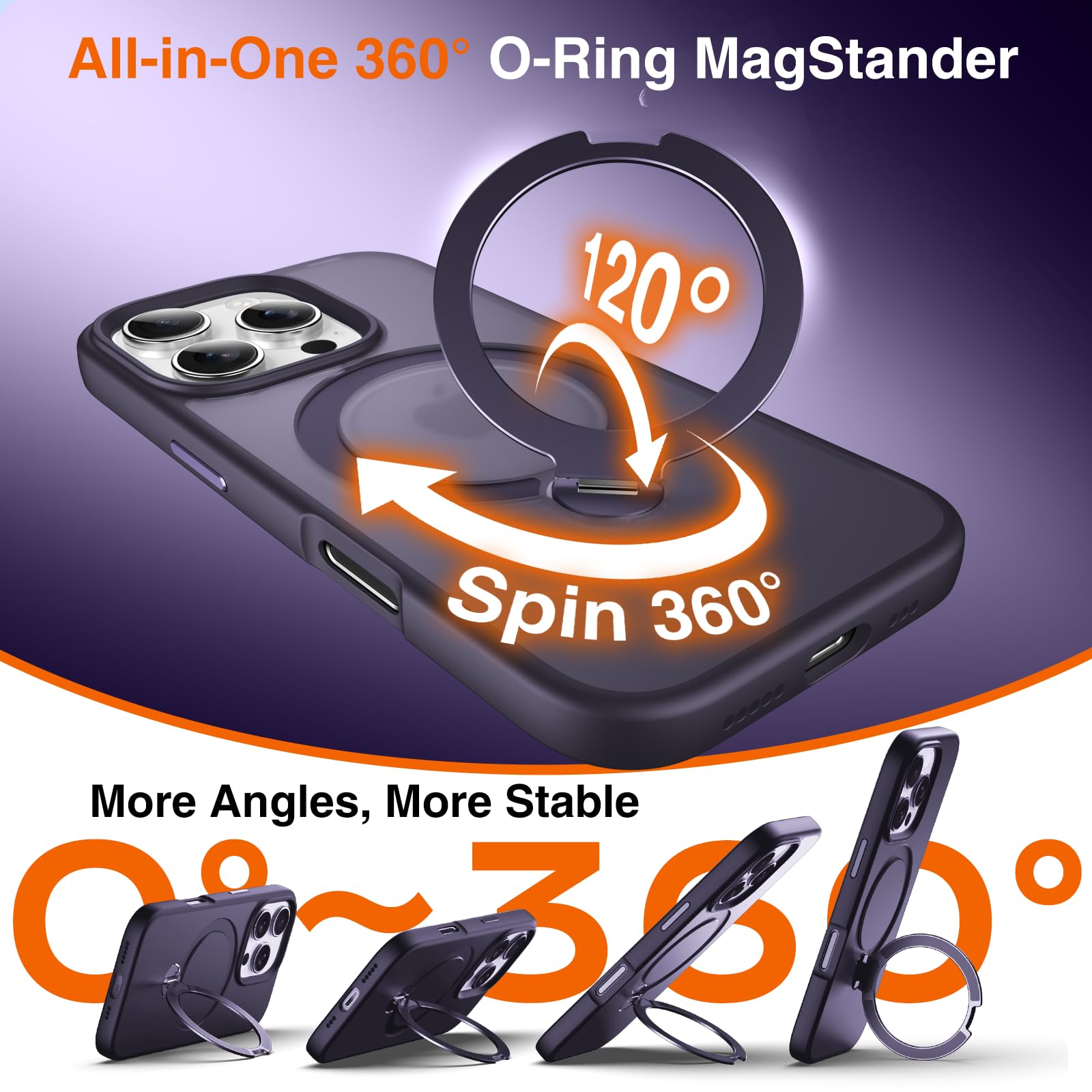 360° Magnetic O-Ring Stand Case for iPhone 13 Pro Max - Purple | Military Shockproof & MagSafe Compatible | Perfect for Hands-Free Viewing