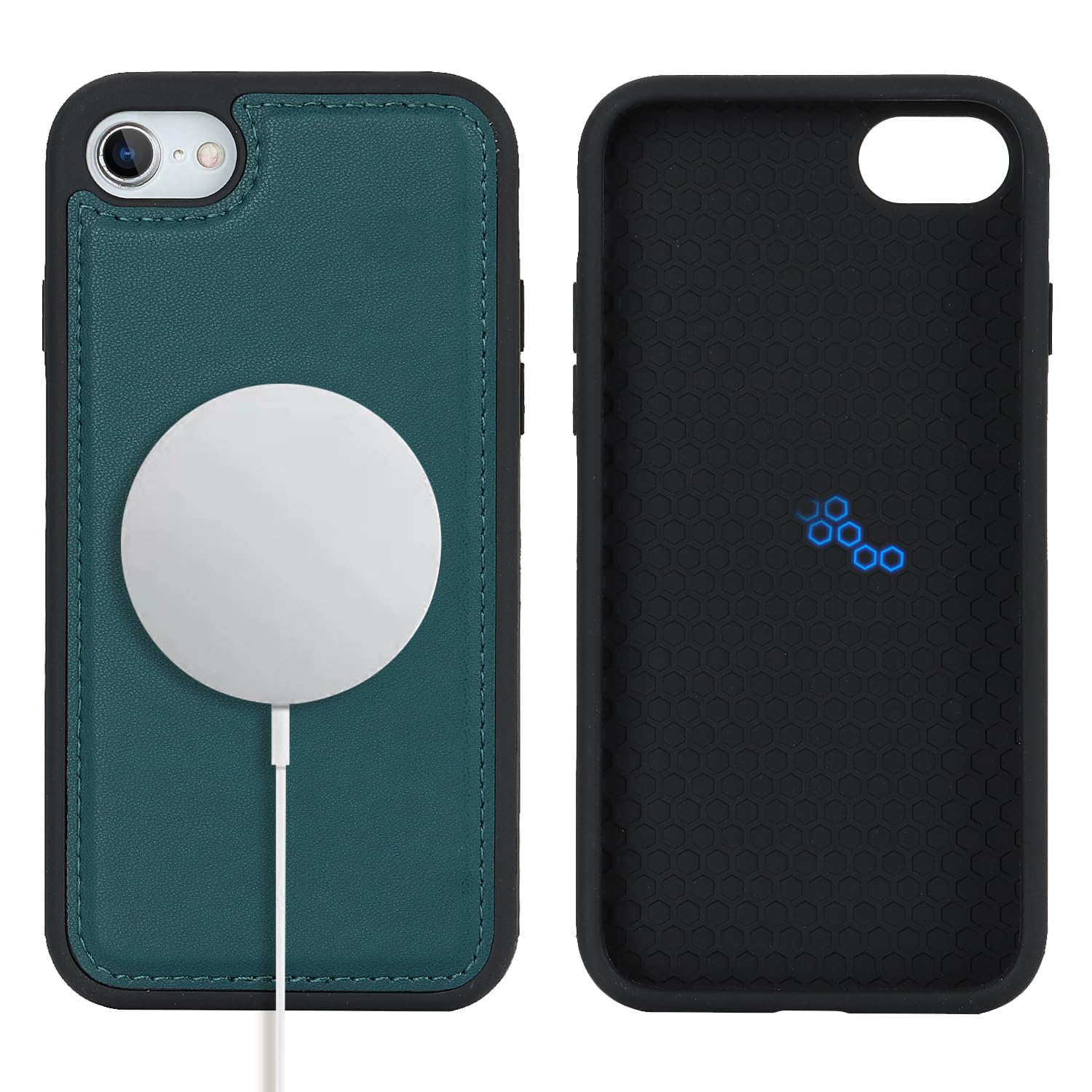 Havaya Magnetic Leather Case for iPhone SE/8/7 - Magsafe Compatible, Wireless Charging Support - Green - Perfect for Work, Travel & Daily Protection