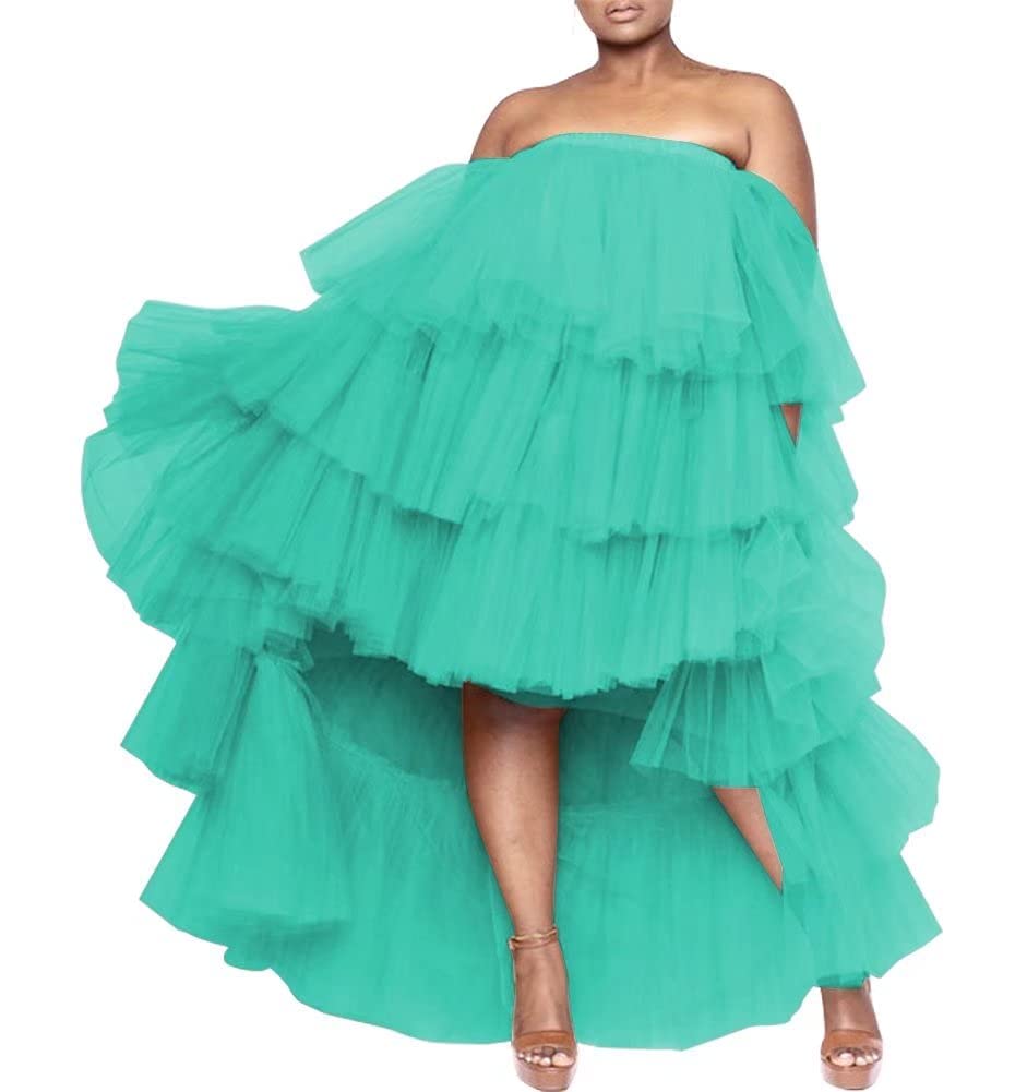 Elegant Maternity Prom Dress for Women - Strapless High Low Tiered Ruffles Ball Gown for Baby Shower, Photoshoot & Special Occasions | MARSEN Formal Evening Gown