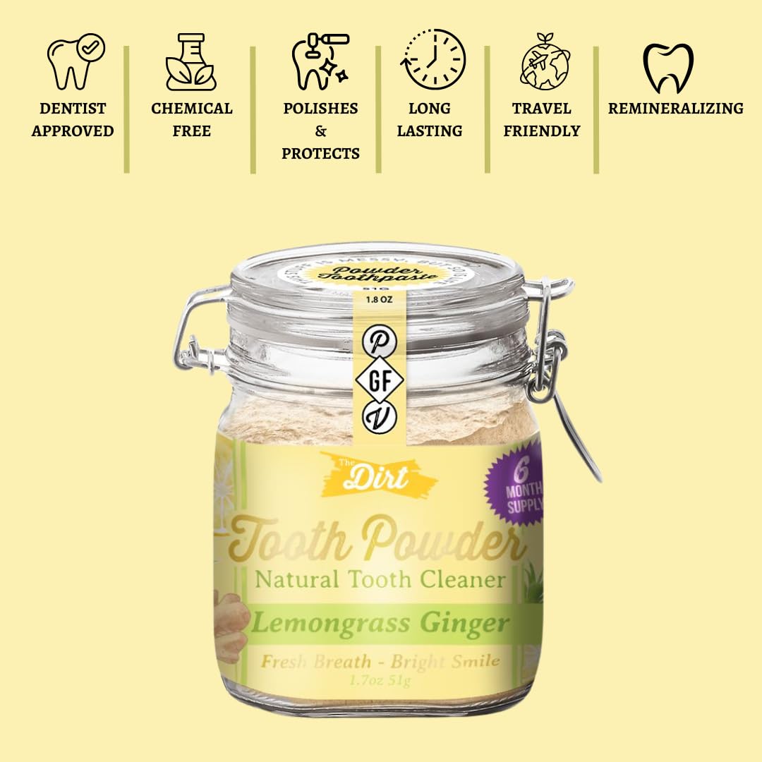 Natural Remineralizing Tooth Powder with Hydroxyapatite - Fluoride-Free, Gluten-Free & Vegan Teeth Whitening Powder for Sensitive Teeth - Organic Lemongrass & Ginger Flavor (51g, 6 Month Supply) | Gentle Daily Oral Care & Eco-Friendly Alternative to Toothpaste