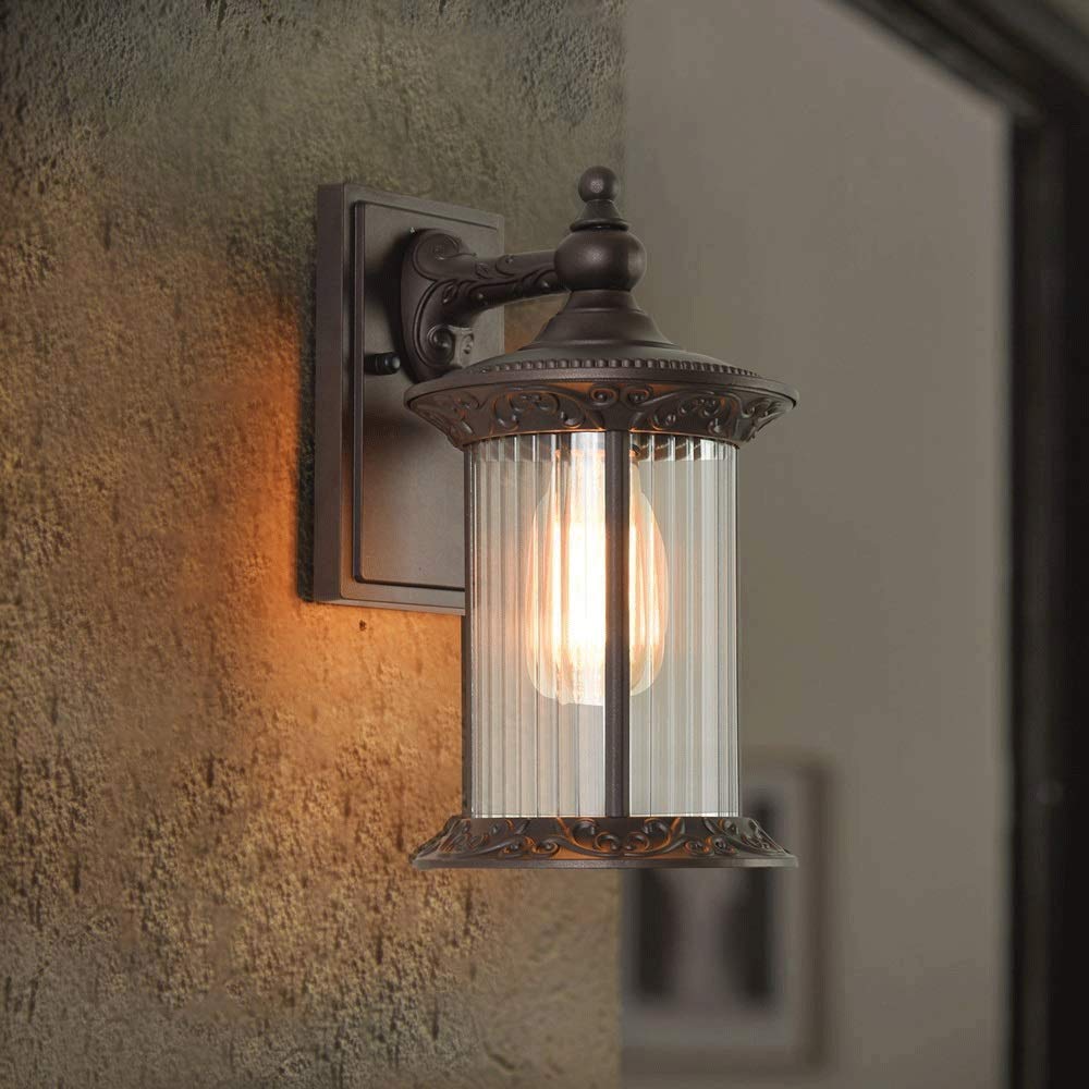 Waterproof Outdoor Wall Sconce Light - Modern Black Exterior Barn Lighting with Striped Glass for Garage, Doorway, Hallway & Porch | Farmhouse Style Patio & Garden Wall Lamp for Enhanced Curb Appeal