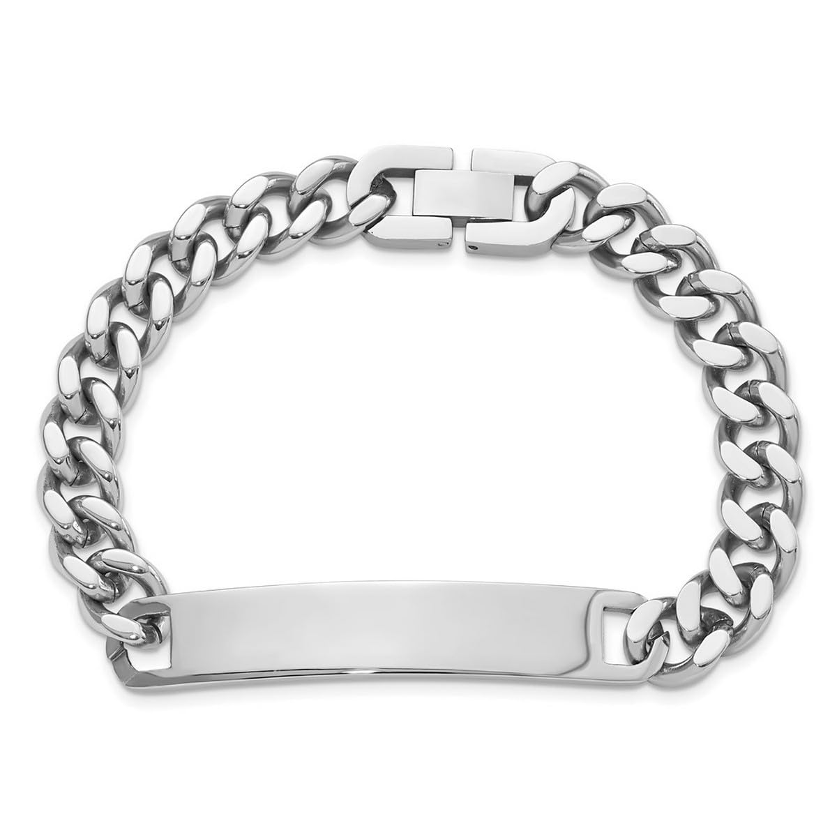 Solid Rhodium Plated Large Polished ID Bracelet for Women - 8.25 Inch 10mm Wide Stainless Steel Identification Bracelet | Perfect for Everyday Wear, Gifts & Special Occasions