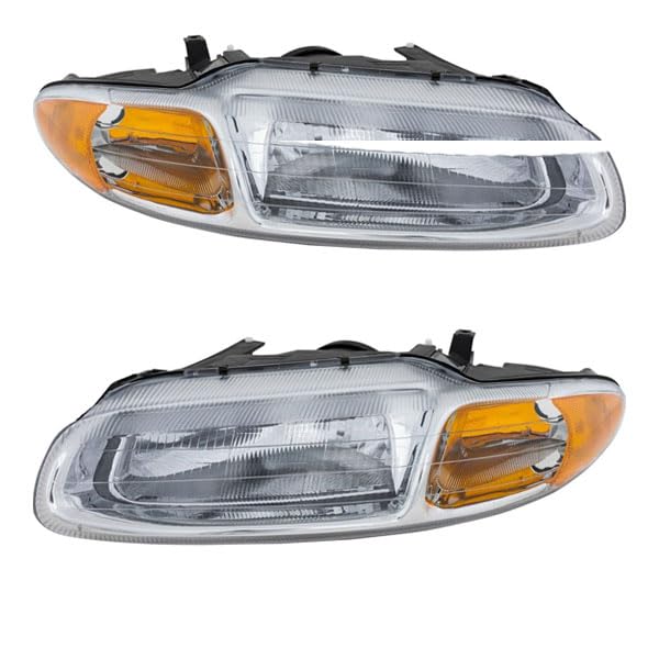 96-00 Chrysler Sebring Convertible Headlight Assembly Set - Left & Right Side with Bulbs | Replacement Headlamps for Improved Night Driving & Safety