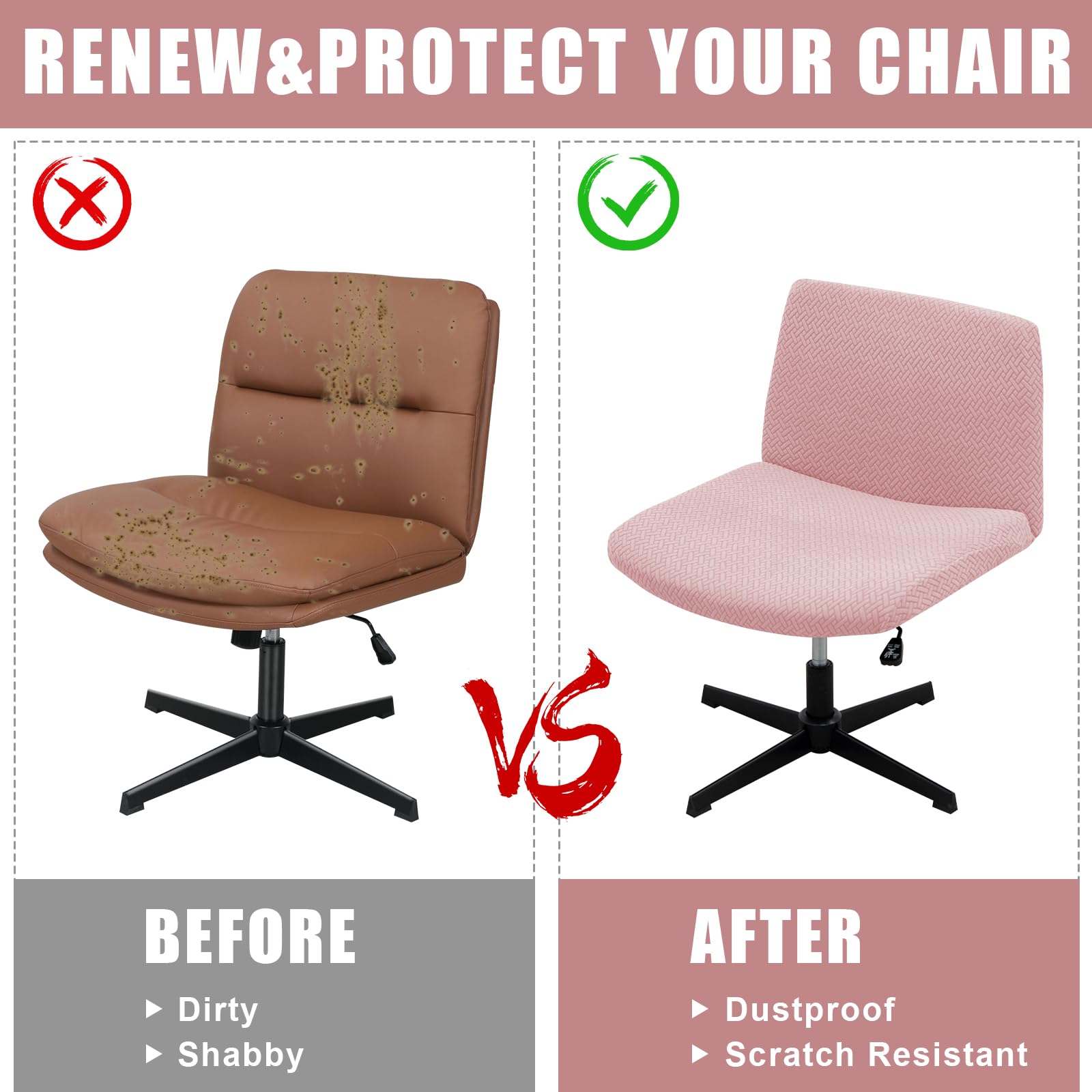 LiveGo Armless Chair Slipcover - Knitted Jacquard Office Desk Chair Cover, Modern Vanity & Computer Task Chair Cover, Mid Back Accent Chair Slipcover (Pink) - Perfect for Home Office, Study Room & Workspace Decor