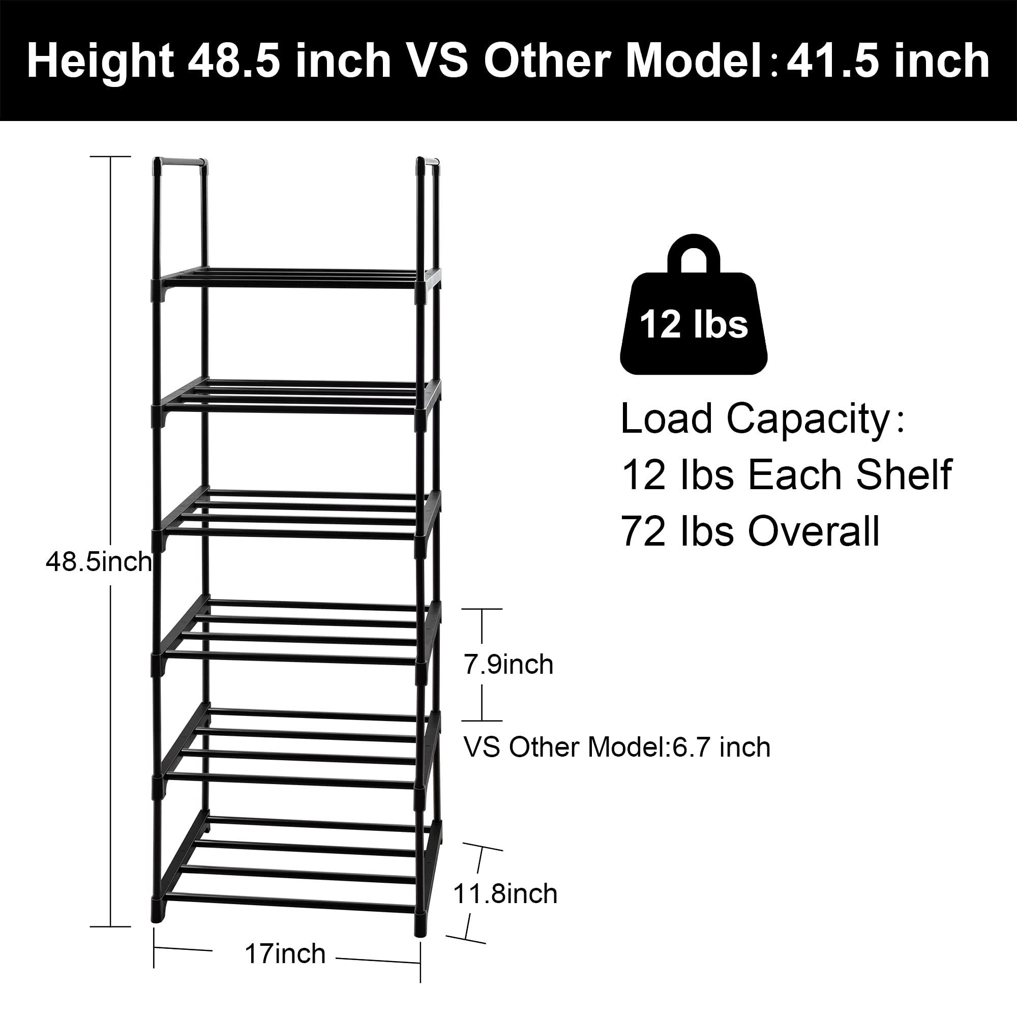 6-Tier Tall Metal Shoe Rack for Closet & Entryway - Sturdy Vertical Shoe Storage Organizer with Large Capacity (Holds 12-16 Pairs) - Perfect for Small Spaces, Apartment Living & Home Organization