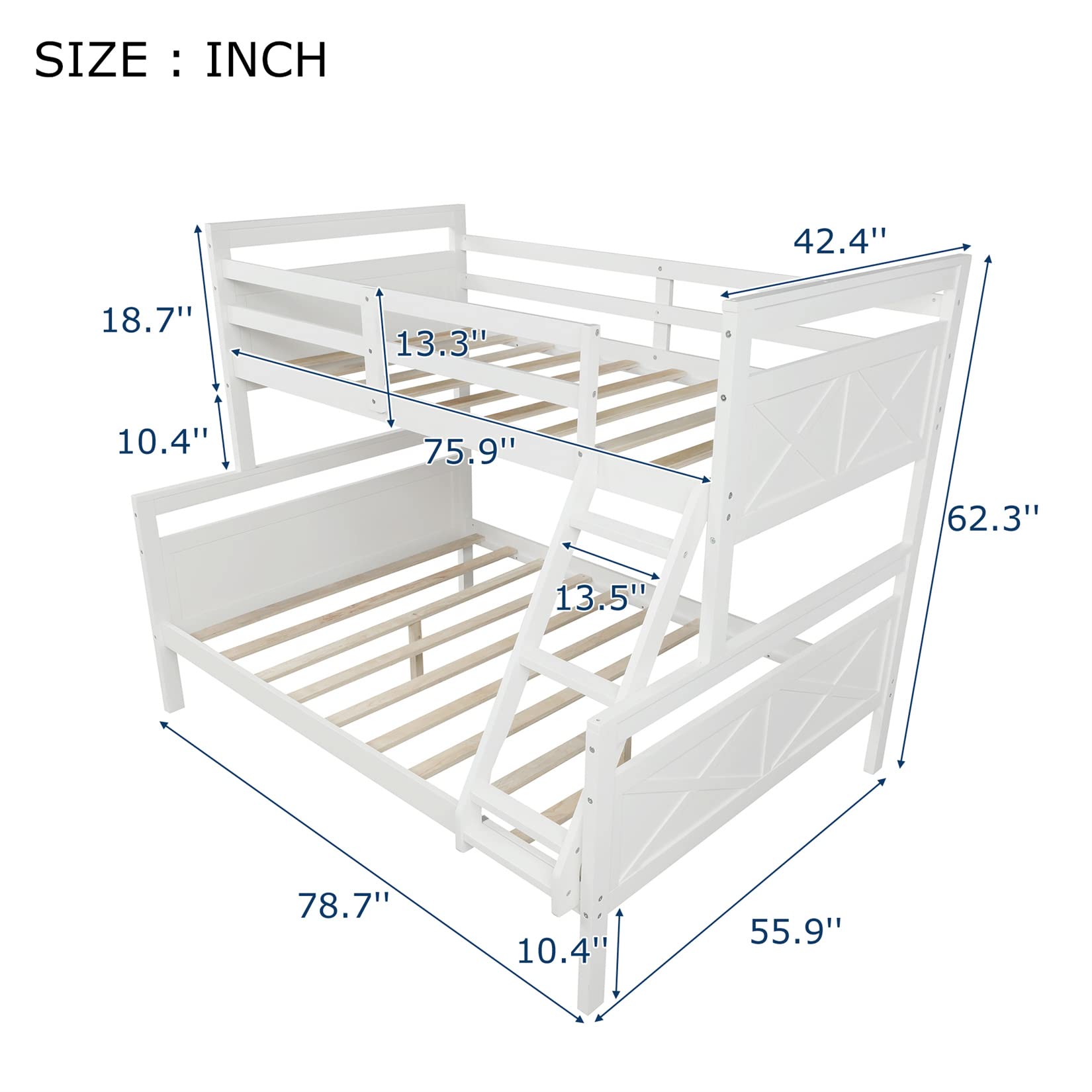 Harper & Bright Designs Twin Over Full Bunk Bed - Convertible Wooden Bunk Bed Frame for Kids, Teens & Adults - Splits into 2 Separate Beds - Space-Saving Solution for Small Bedrooms, Guest Rooms & Vacation Homes - White