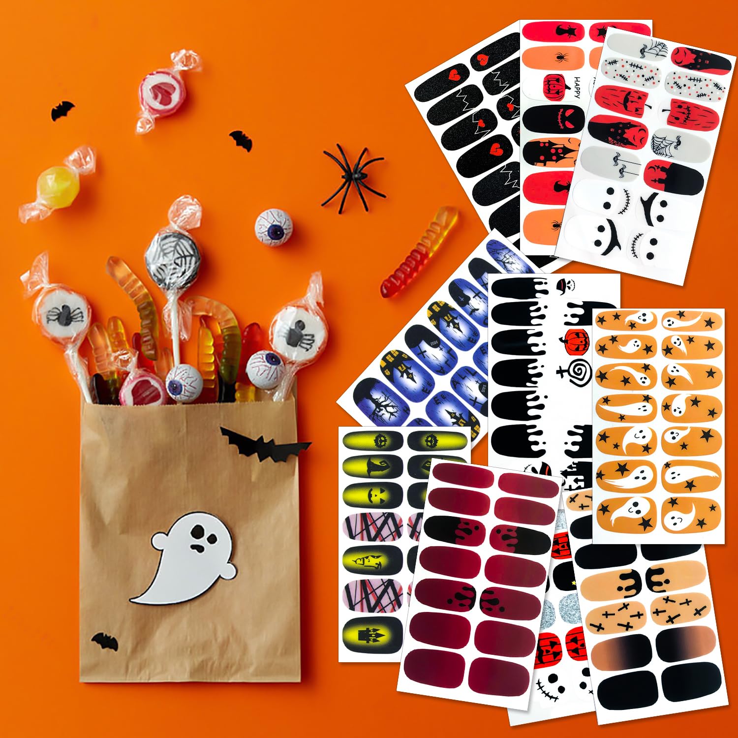 **WOKOTO 20 Sheets Halloween Gradient Nail Polish Strips – Self-Adhesive Nail Stickers with Nail File Kit for Women & Girls | DIY Nail Art Wraps for Halloween, Parties, Costume Events & Daily Wear | Perfect for Nail Salon, Home Manicure, Gift Giving & Special Occasions | Great for Halloween, Birthday Parties, Cosplay, Weddings & Everyday Fashion**